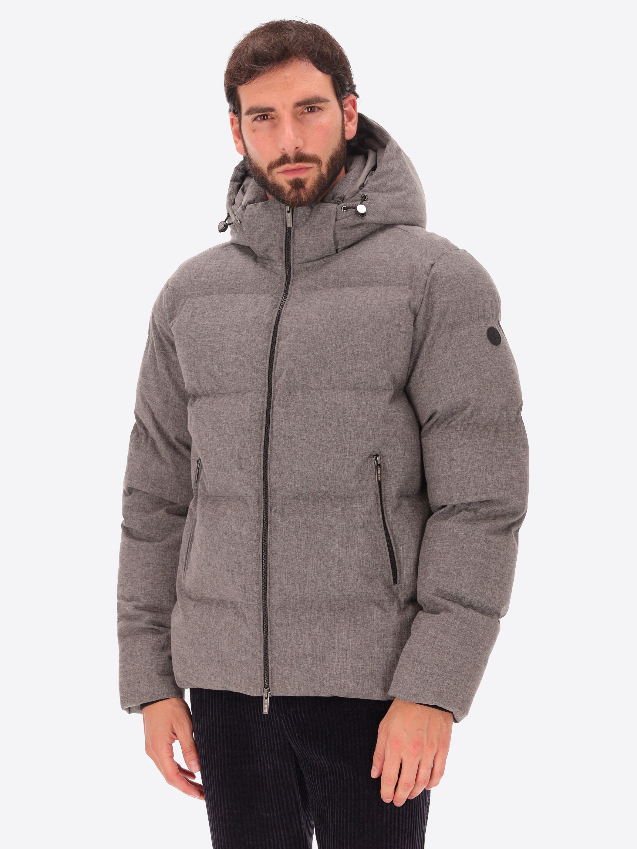 Technical Micro Herringbone Pattern Hooded Jacket Glasgow with Thermo-Regulating Padding