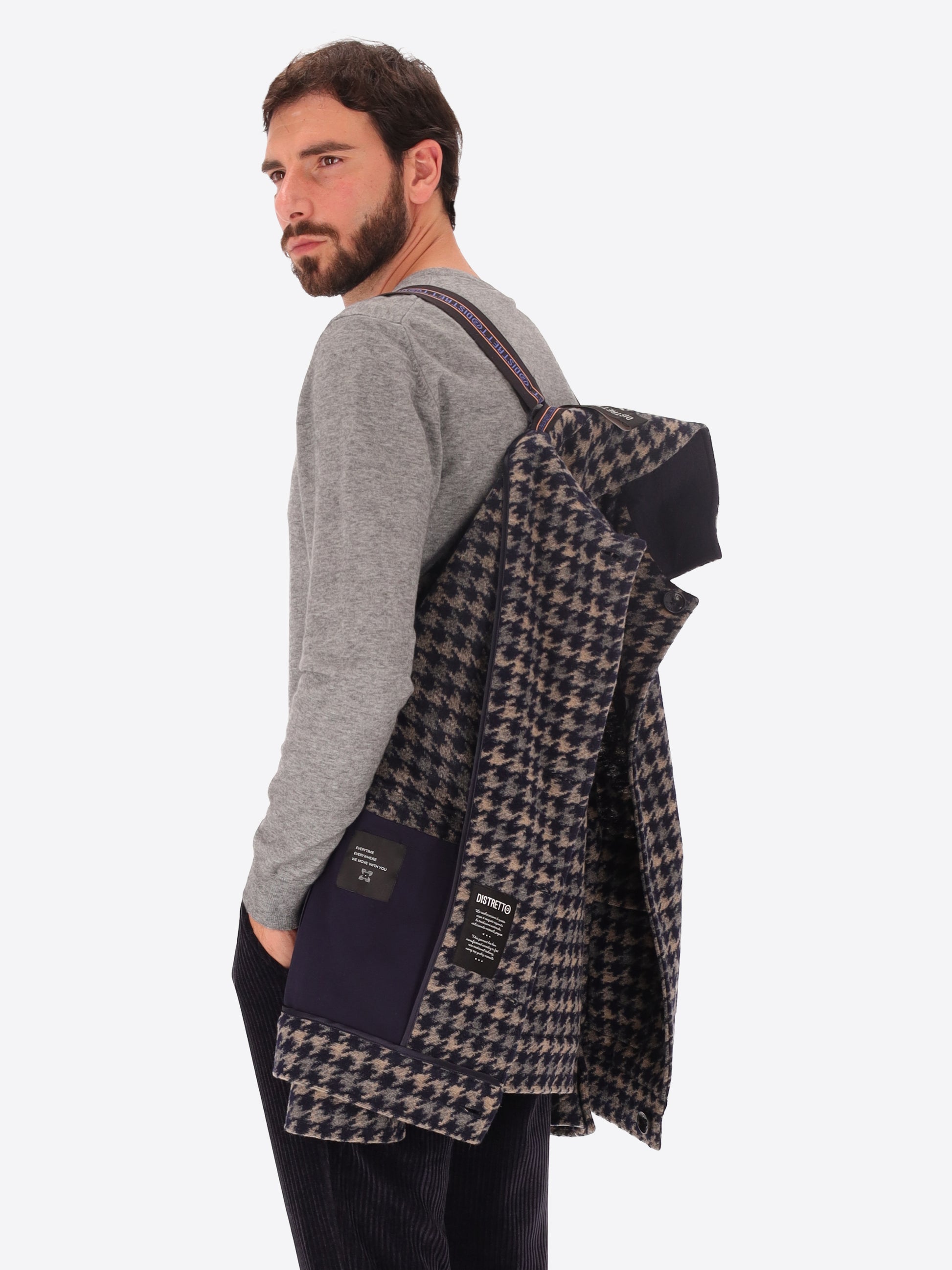 Cardiff Aviator-Jacke aus Nadelvlies-Wollmischung mit Hahnentrittmuster