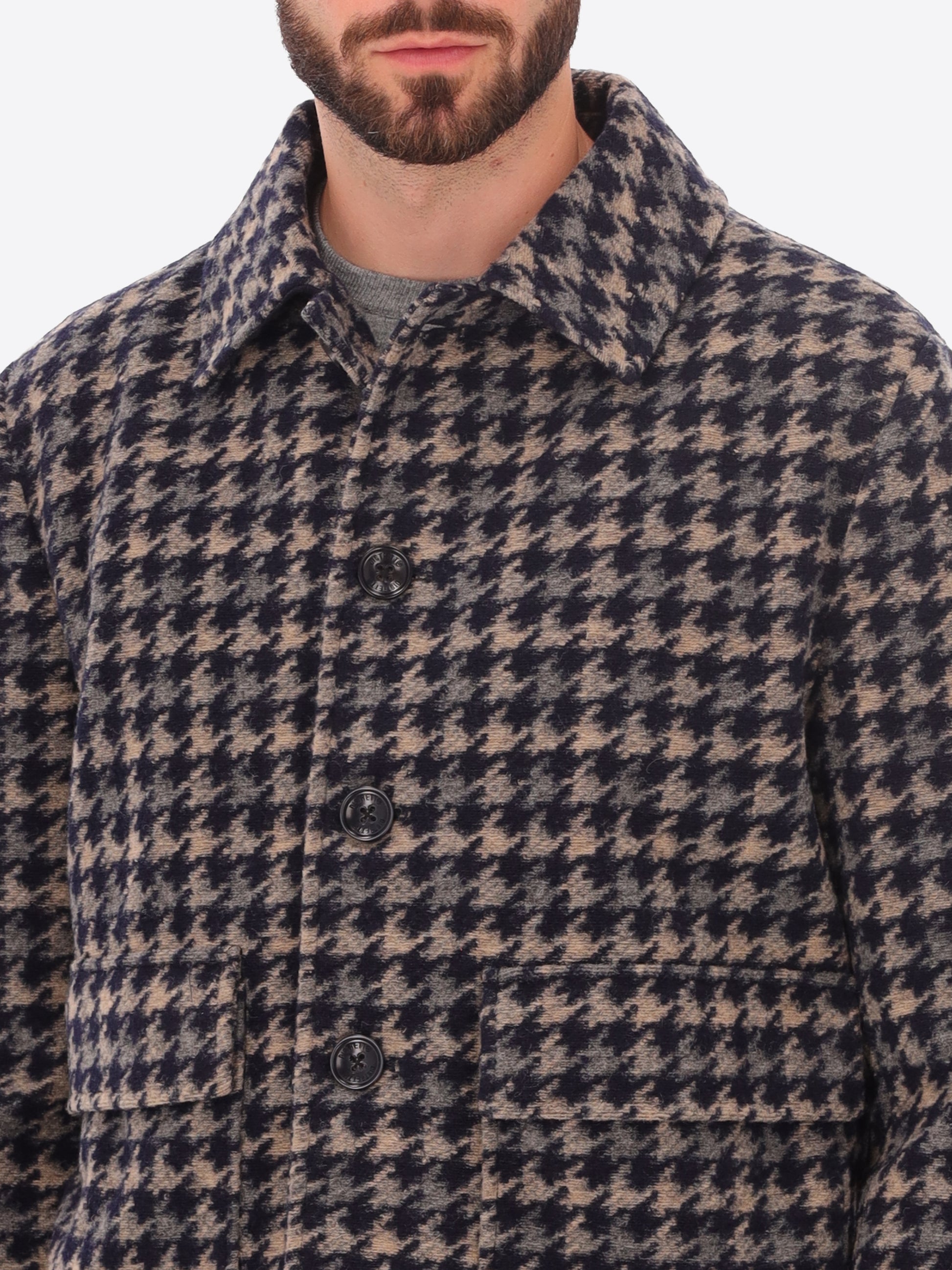 Cardiff Aviator-Jacke aus Nadelvlies-Wollmischung mit Hahnentrittmuster