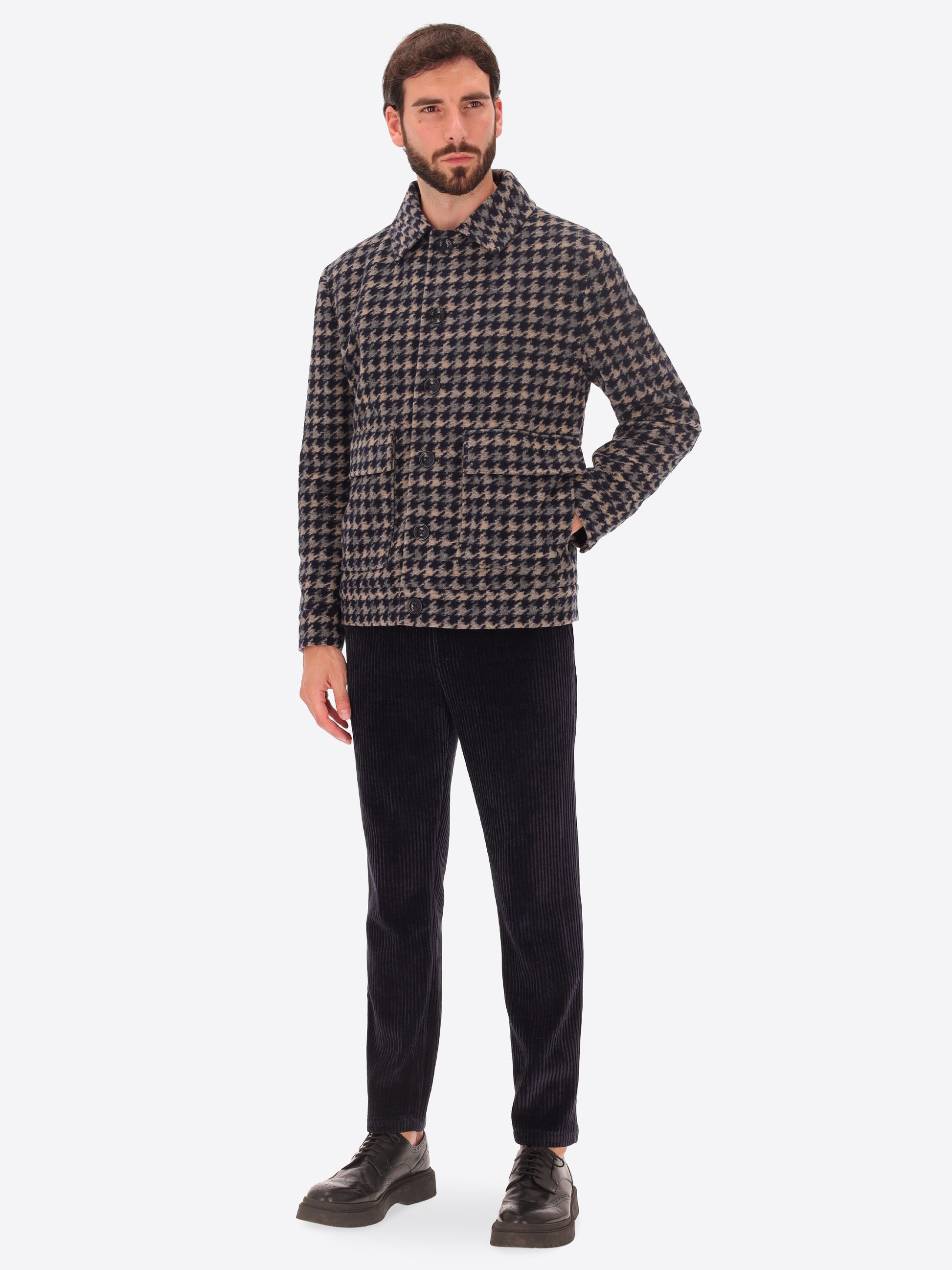 Cardiff Aviator-Jacke aus Nadelvlies-Wollmischung mit Hahnentrittmuster