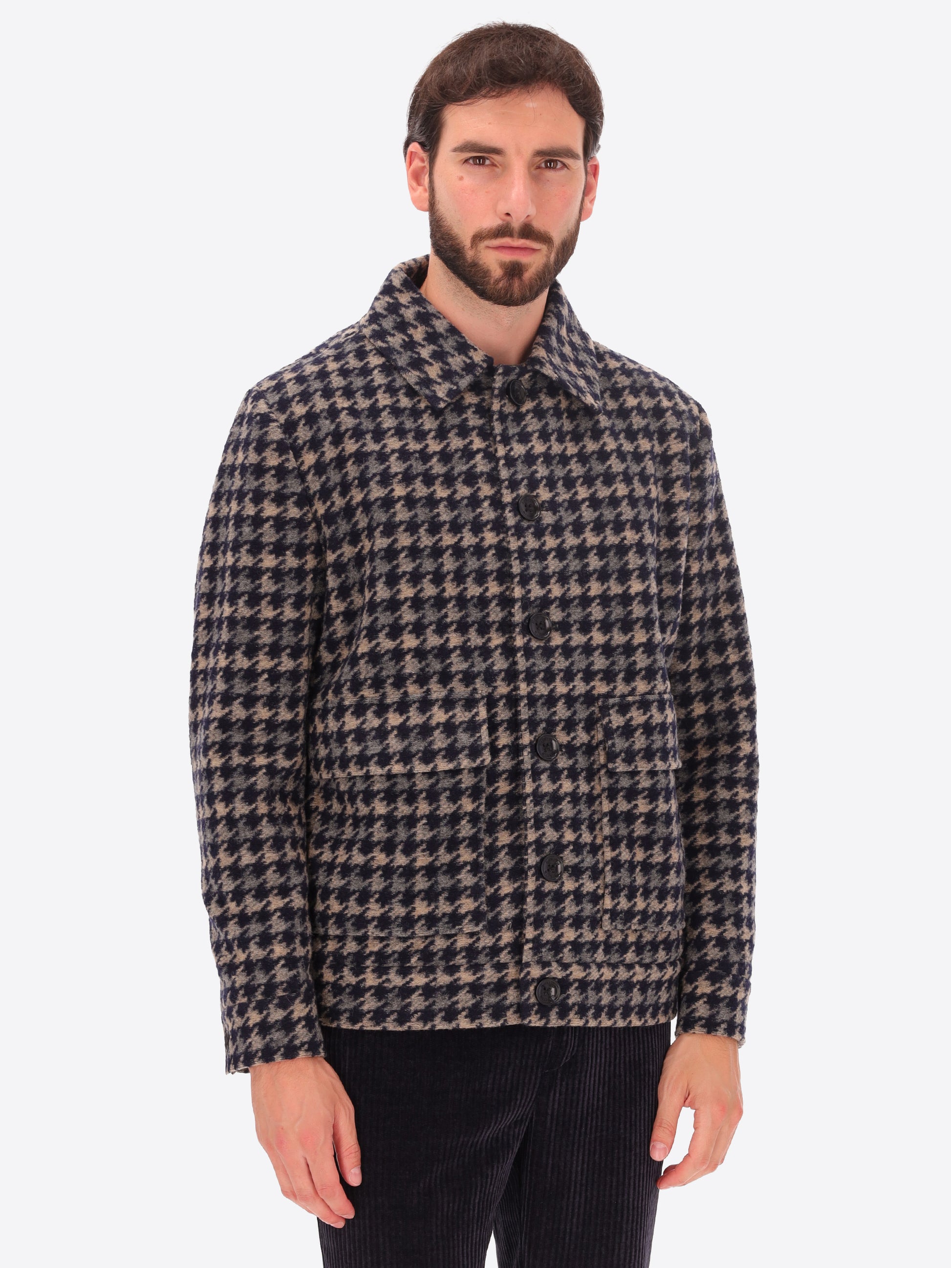 Cardiff Aviator-Jacke aus Nadelvlies-Wollmischung mit Hahnentrittmuster