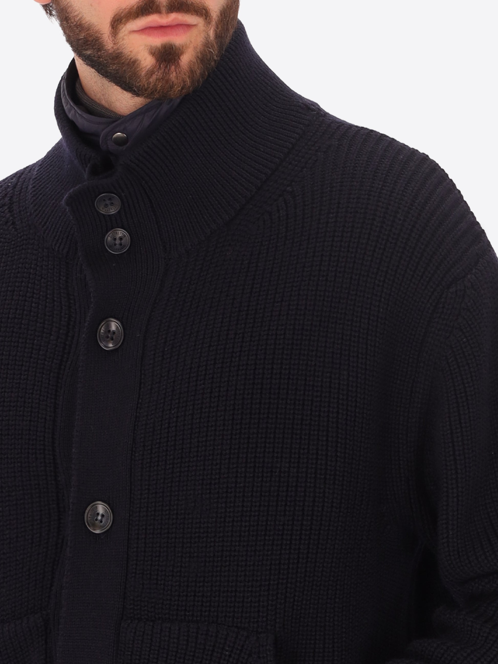 Muston Strickjacke Hoher Kragen Mit Rippstrick Und Abnehmbarem Gilet