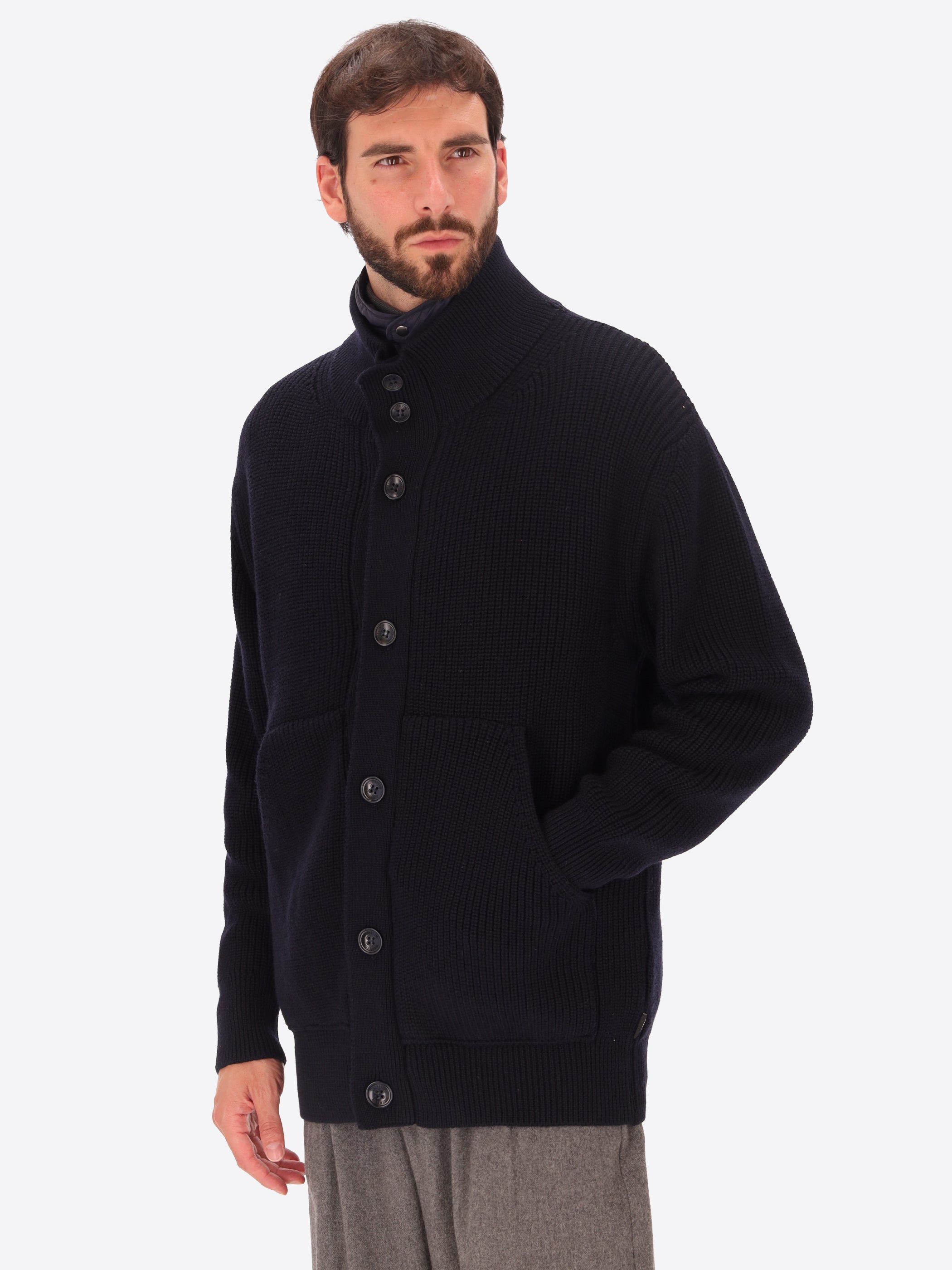 Muston Strickjacke Hoher Kragen Mit Rippstrick Und Abnehmbarem Gilet