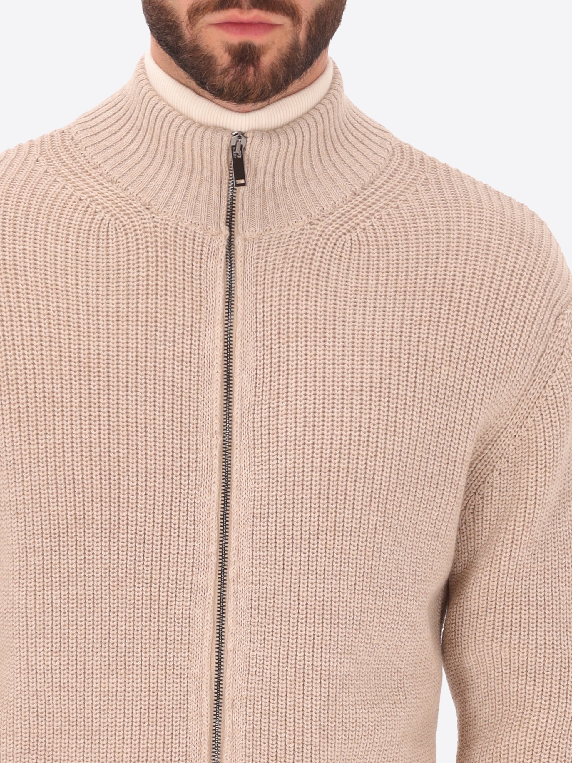 Muston Strickcardigan Hoher Kragen Mit Rippstrick