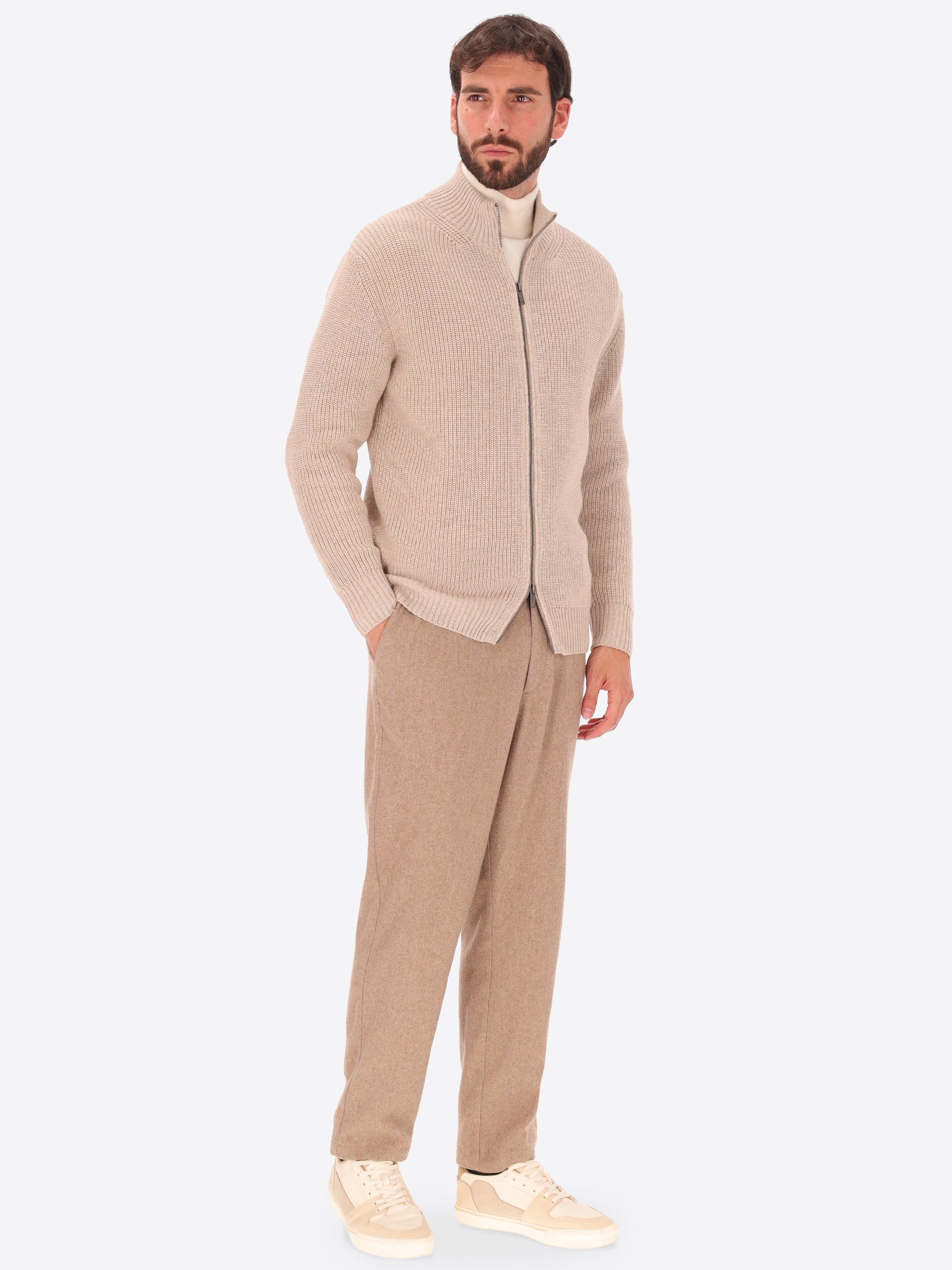 Muston Strickcardigan Hoher Kragen Mit Rippstrick