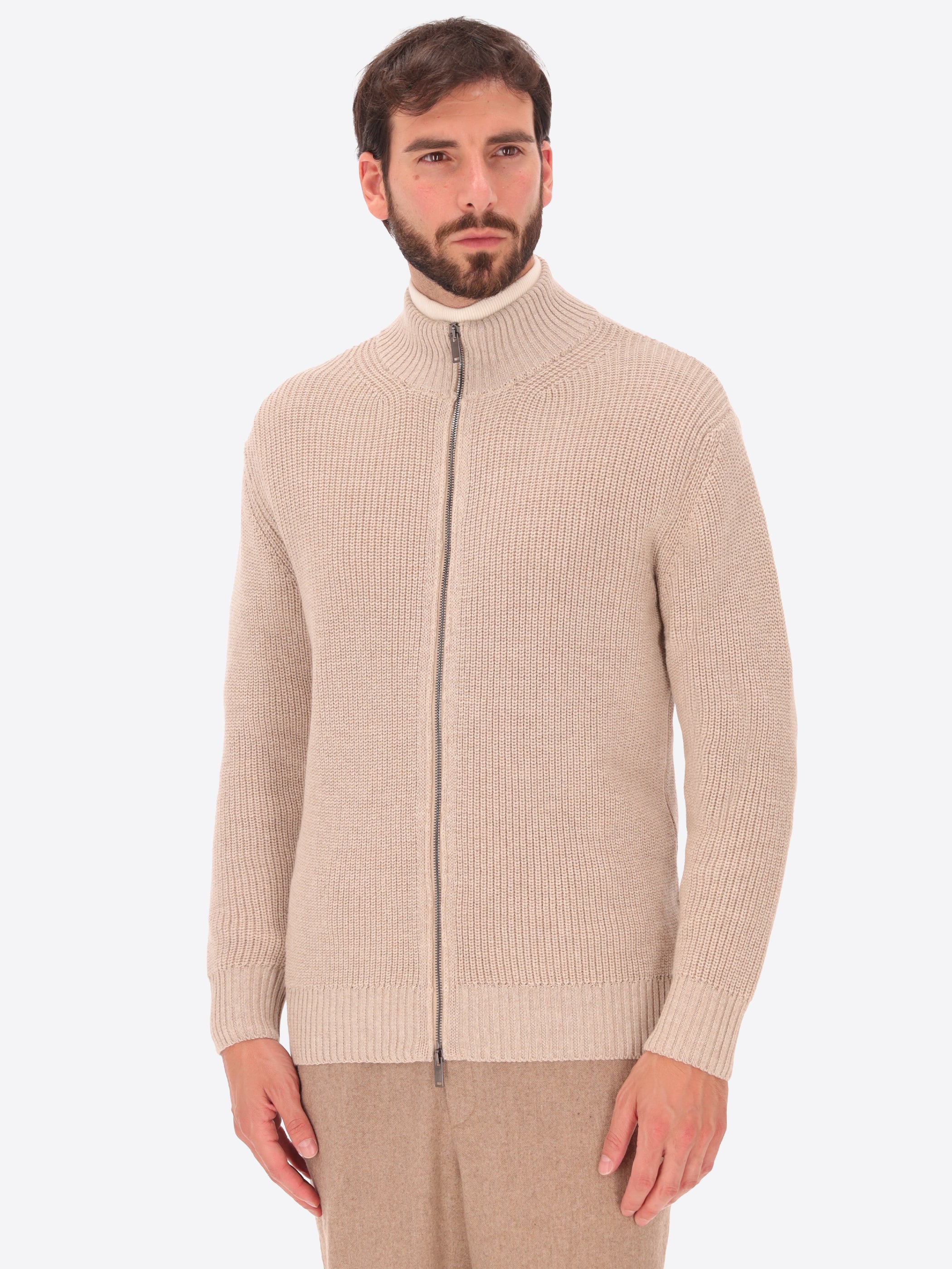 Muston Strickcardigan Hoher Kragen Mit Rippstrick