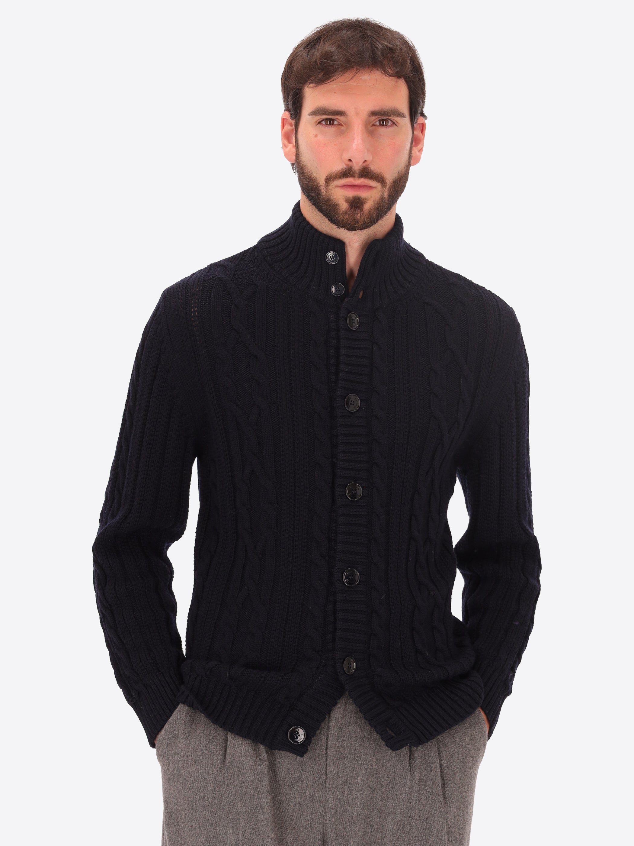 Rand Strickjacke Mit Englischer Rippenstruktur