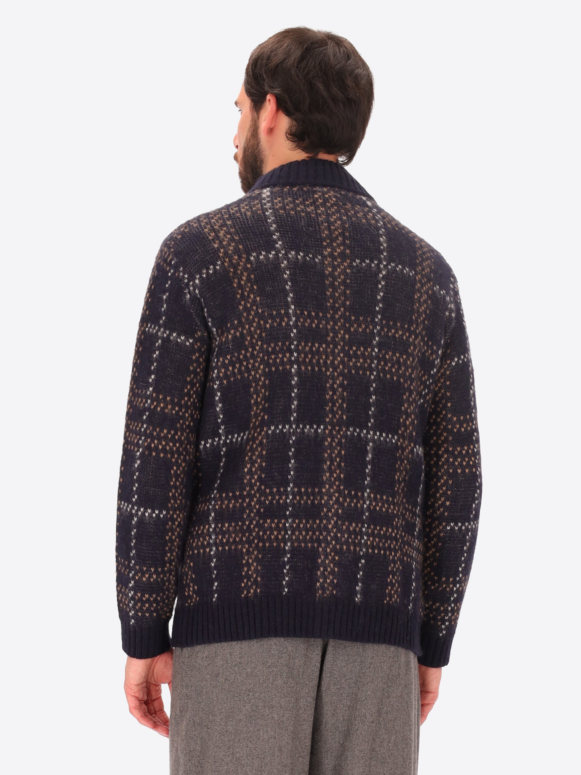 Cardigan a Collo Alto Stoke in Jacquard Misto Lana e Alpaca