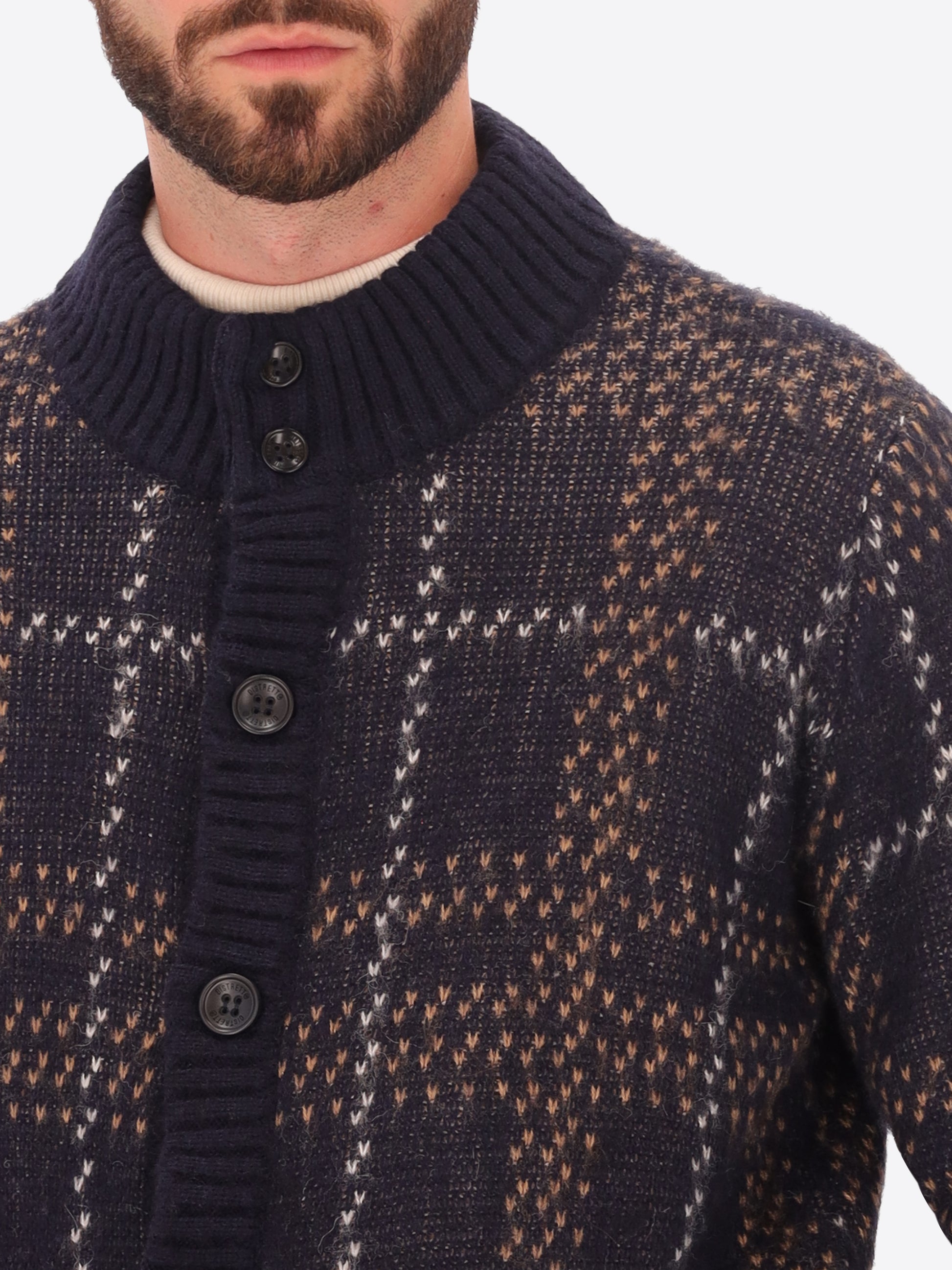 Cardigan a Collo Alto Stoke in Jacquard Misto Lana e Alpaca