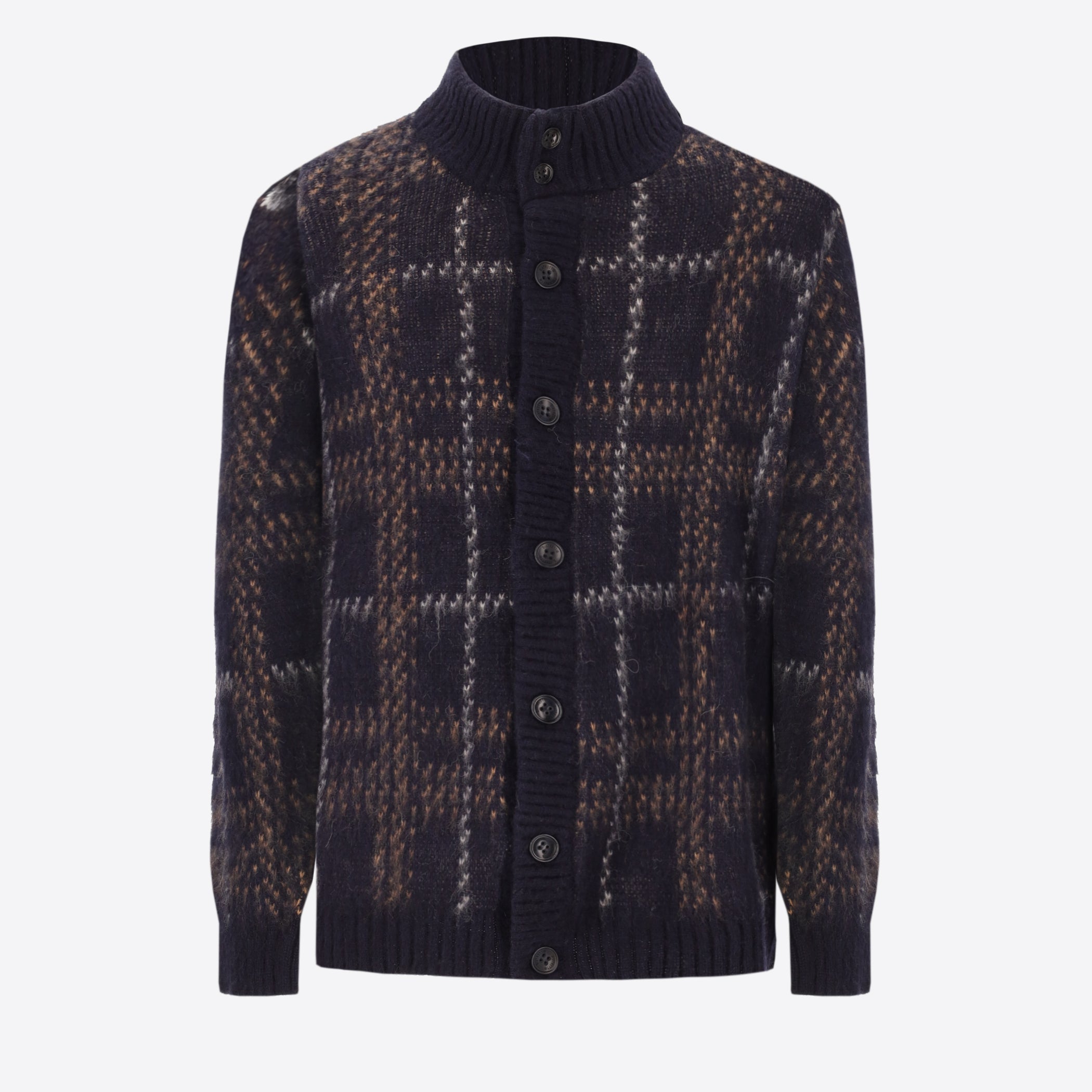 Cardigan a Collo Alto Stoke in Jacquard Misto Lana e Alpaca