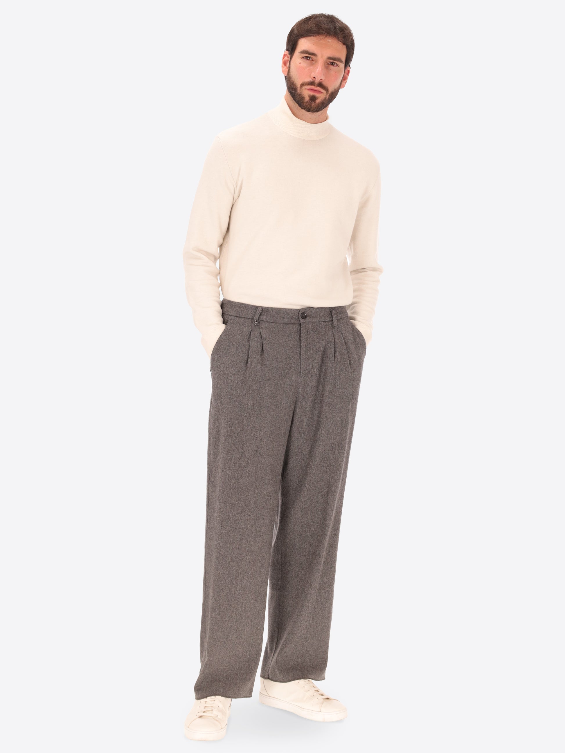 32" Lond Mélange Wool Blend Flannel Trousers Castle