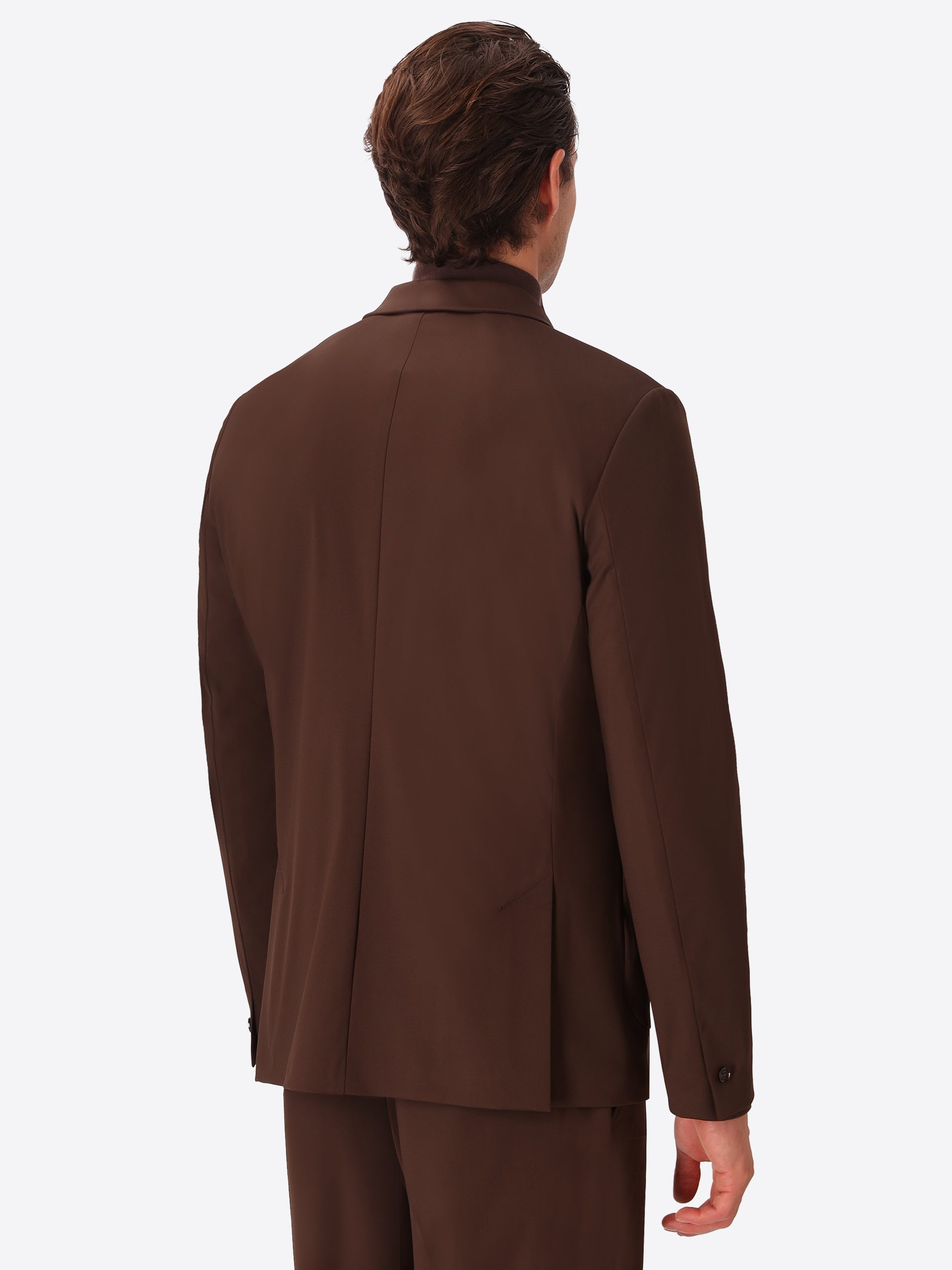 H.P. M26 Brown High-Perform12 Technical Double-Breasted Jacket - Model Back View