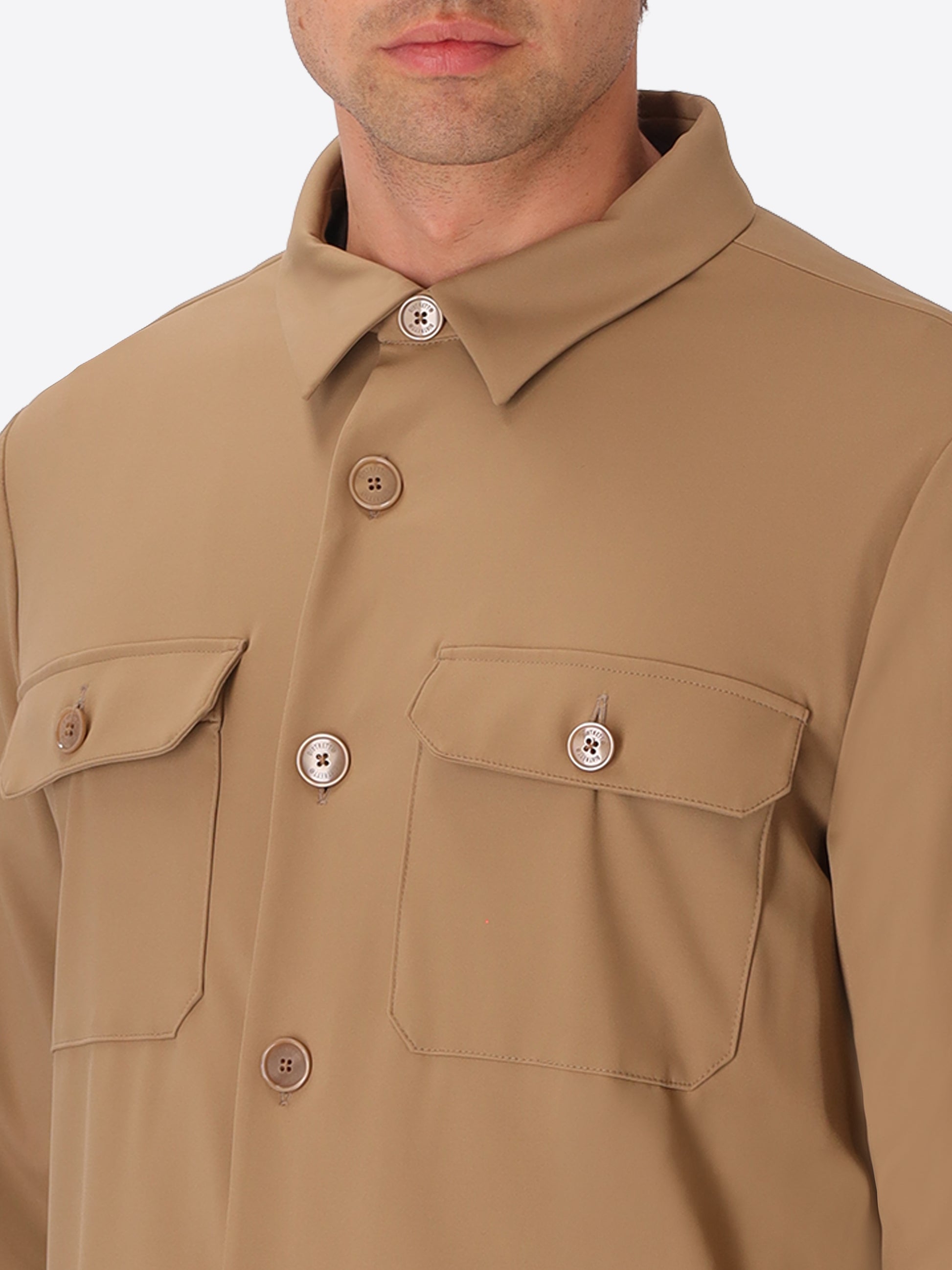 H.P. M26 Dove Grey High-Perform12 Technical Shirt Jacket - Close-Up Of The Collar