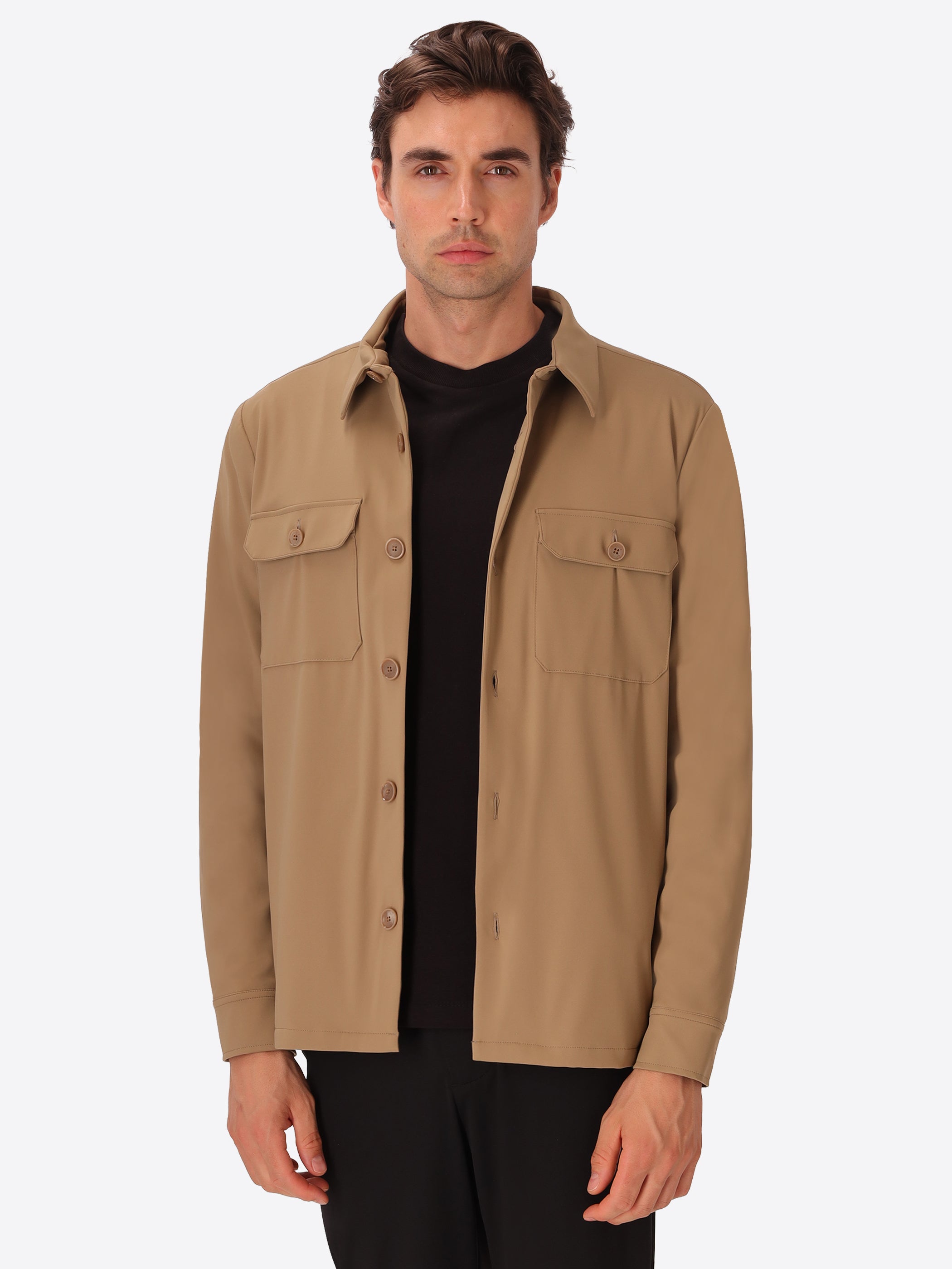 H.P. M26 Dove Grey High-Perform12 Technical Shirt Jacket - Model Front View