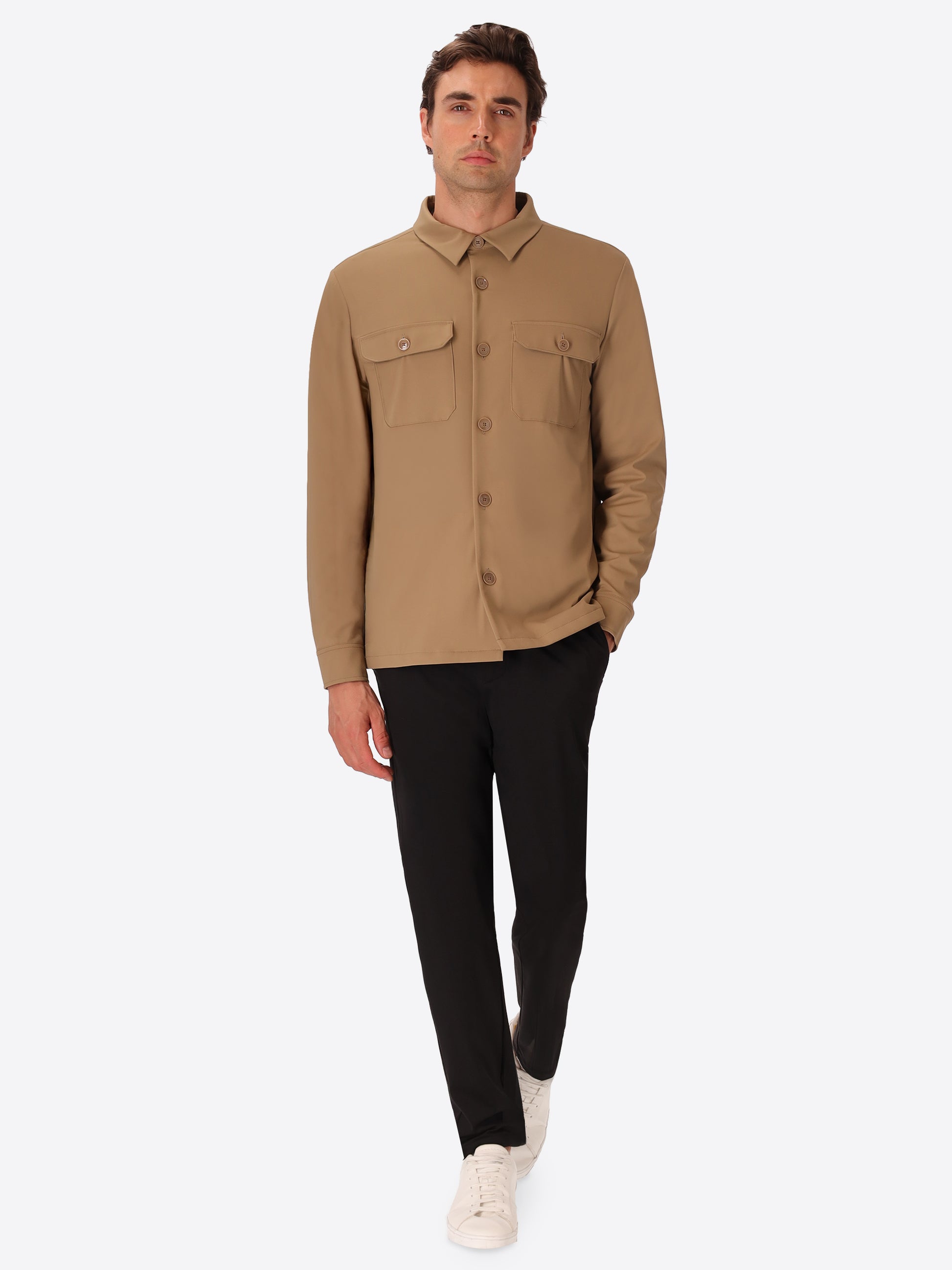 H.P. M26 Dove Grey High-Perform12 Technical Shirt Jacket - Model Full Body Shot