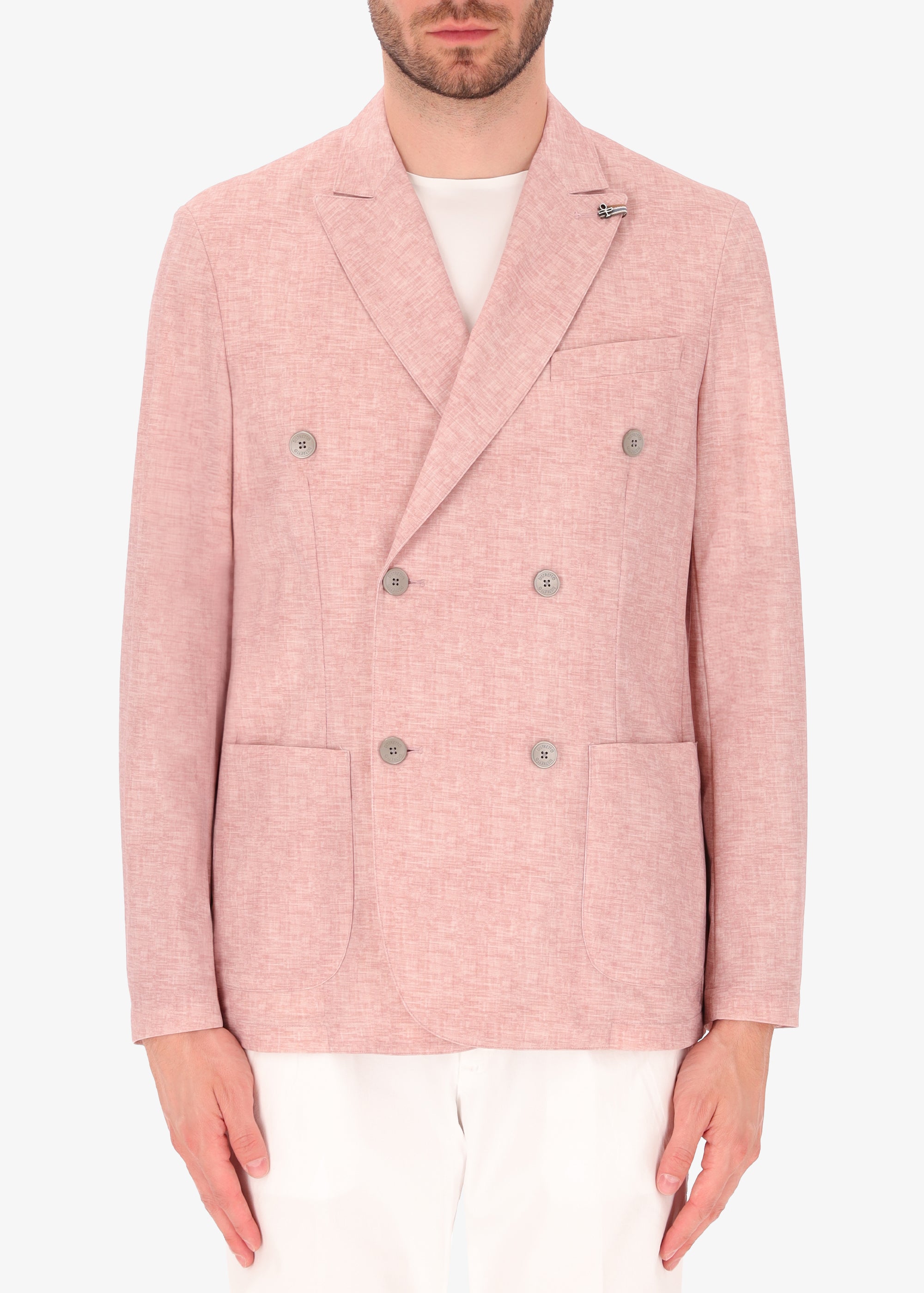 Hochwertige Leinen-Effekt Print Double Breasted Jacke Liv