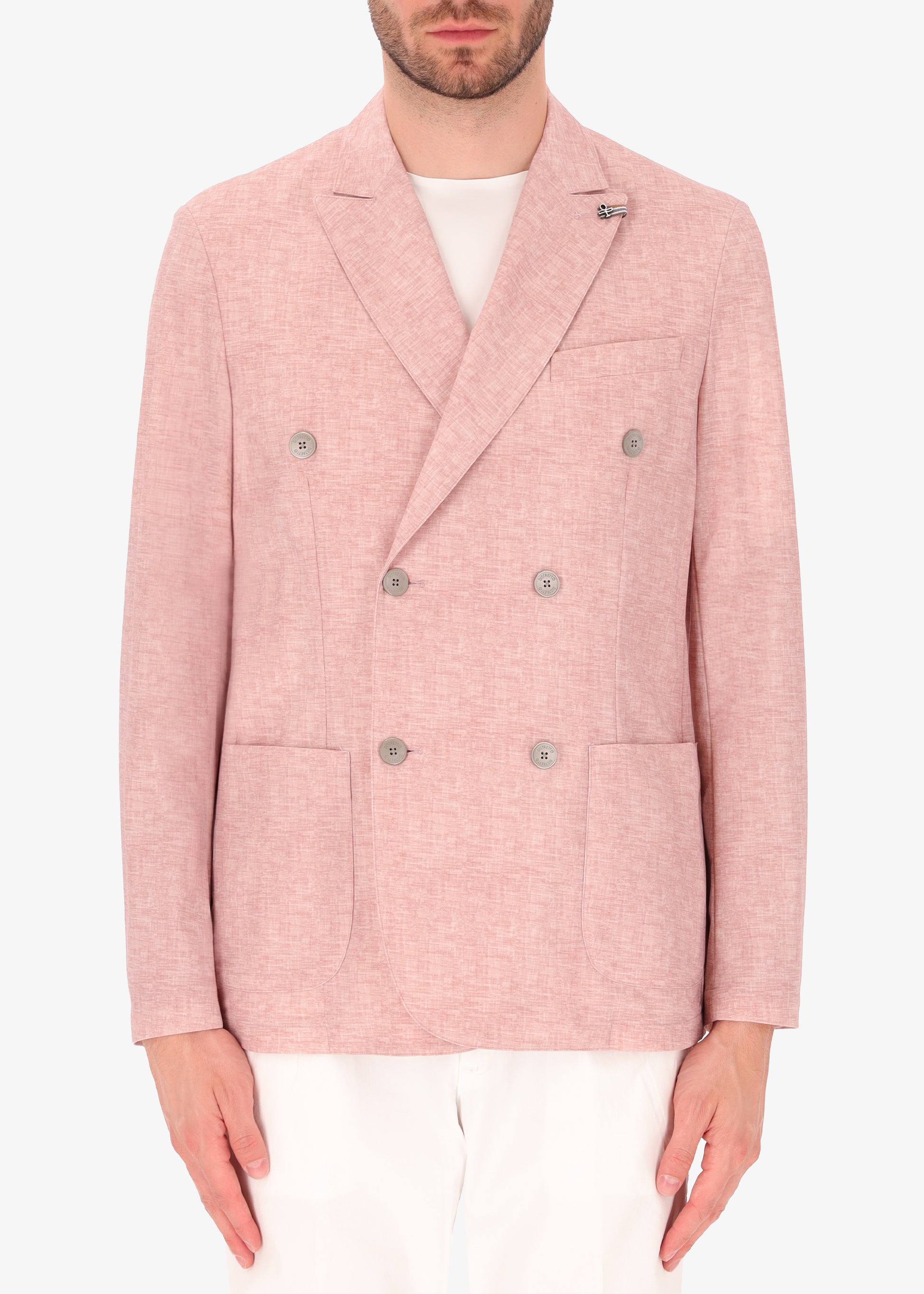 High Performance Linen Effect Print Double Breasted Jacket Liv