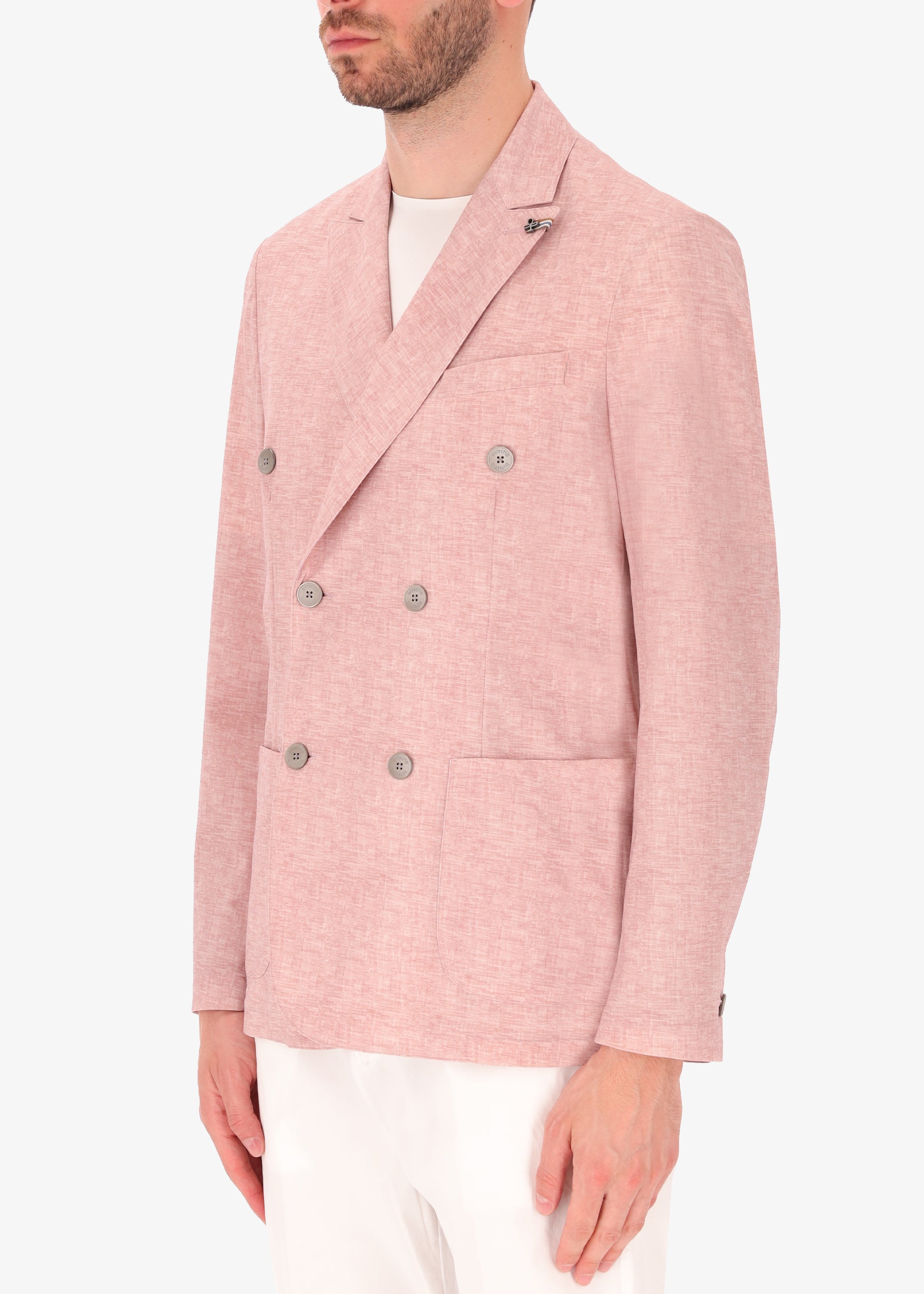 High Performance Linen Effect Print Double Breasted Jacket Liv