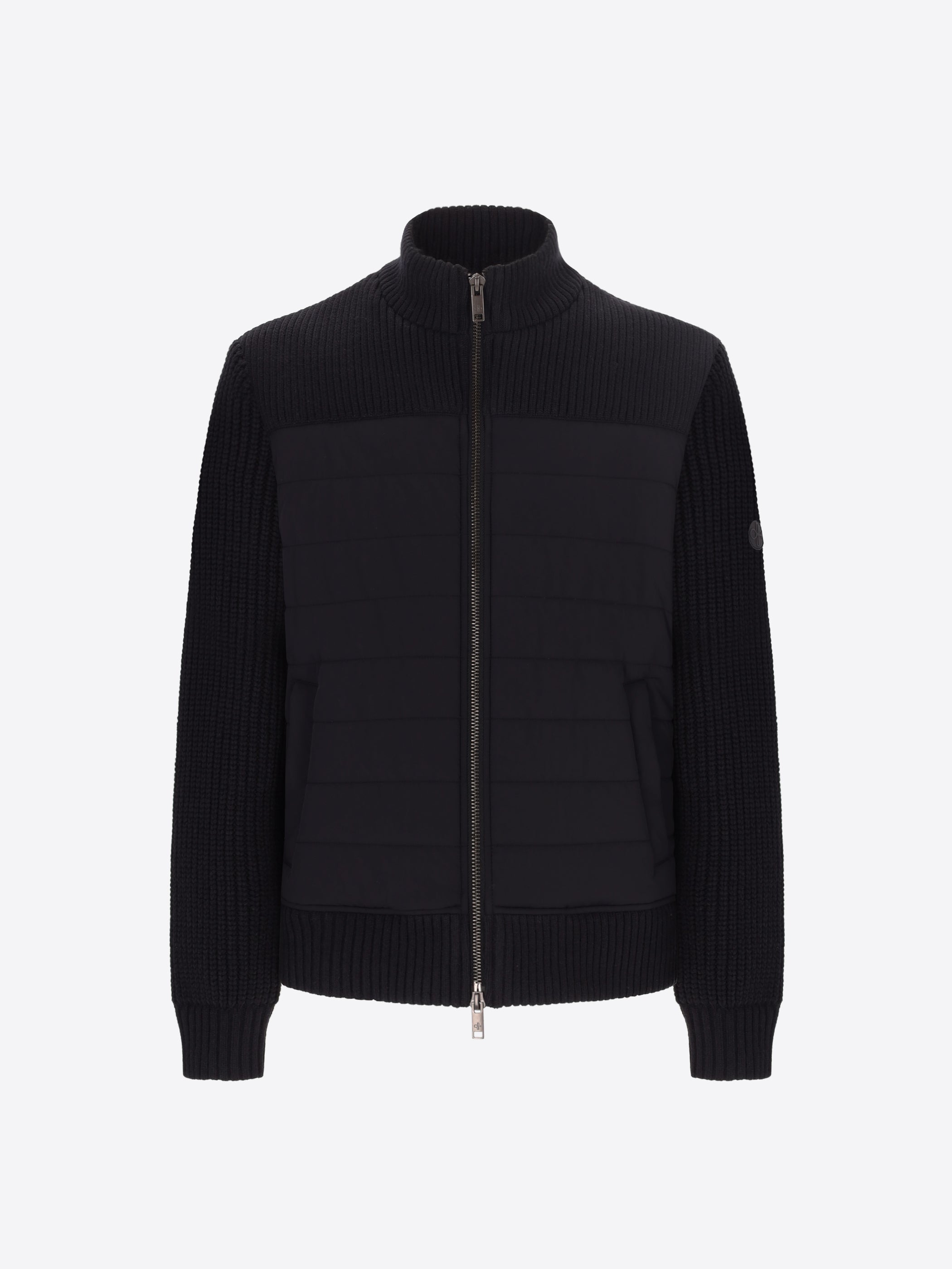 Distretto12 Mondrian Blue Horizontal-Quilted Technical Nylon With Knit Trims High-Neck Jacket - Product Still Life