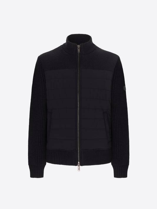 Distretto12 Mondrian Blue Horizontal-Quilted Technical Nylon With Knit Trims High-Neck Jacket - Product Still Life