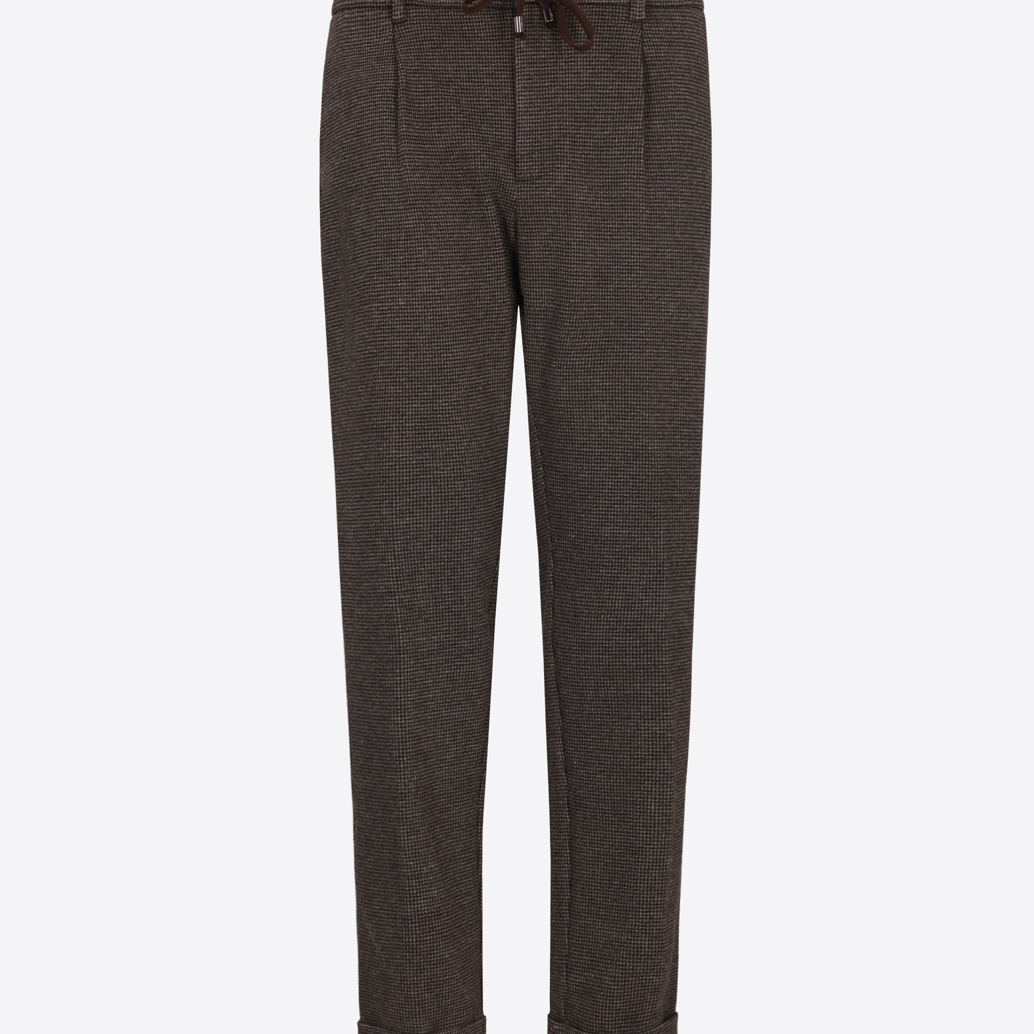 Distretto12 Rio Pences Allori Brown Houndstooth Milano-Jersey Trousers - Product Still Life