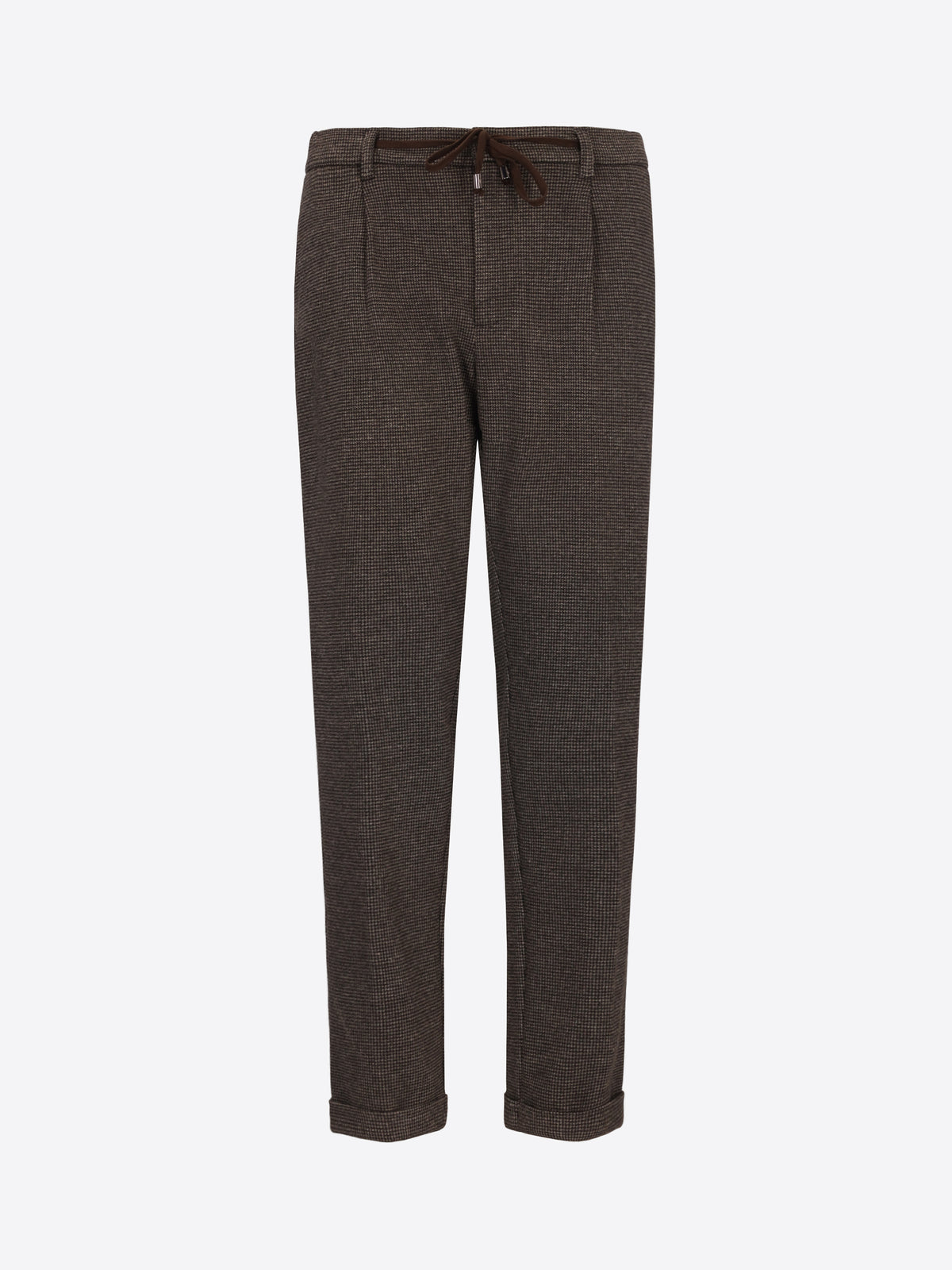Distretto12 Rio Pences Allori Brown Houndstooth Milano-Jersey Trousers - Product Still Life