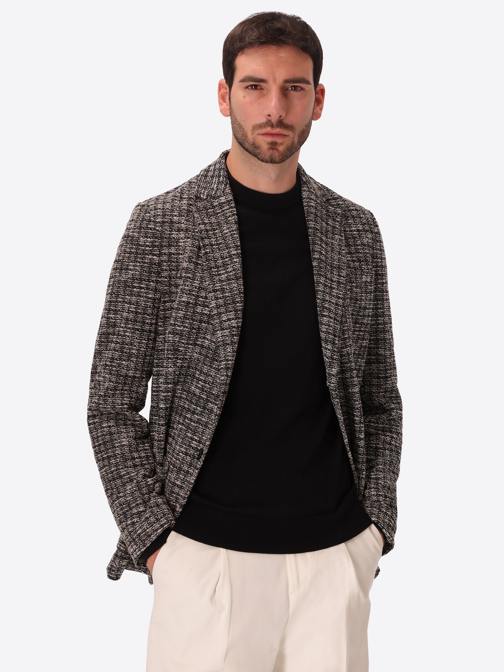 Botticelli Black Jacquard Jacket - Model Front View