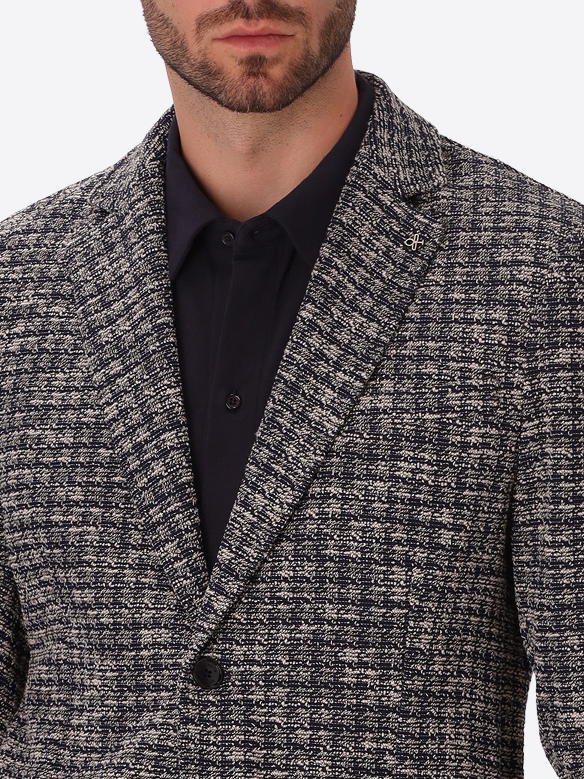 Botticelli Blue Jacquard Jacket - Close-Up Of The Collar
