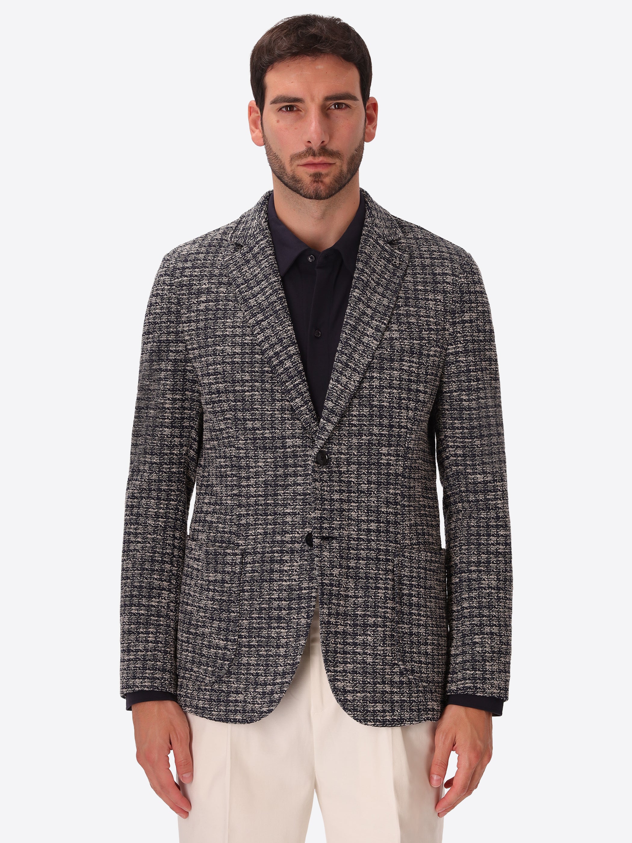 Botticelli Blue Jacquard Jacket - Model Front View