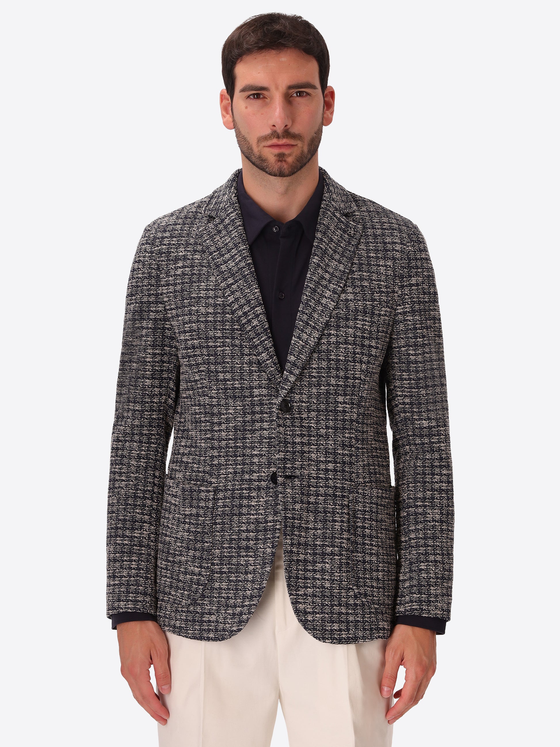 Botticelli Blue Jacquard Jacket - Model Front View