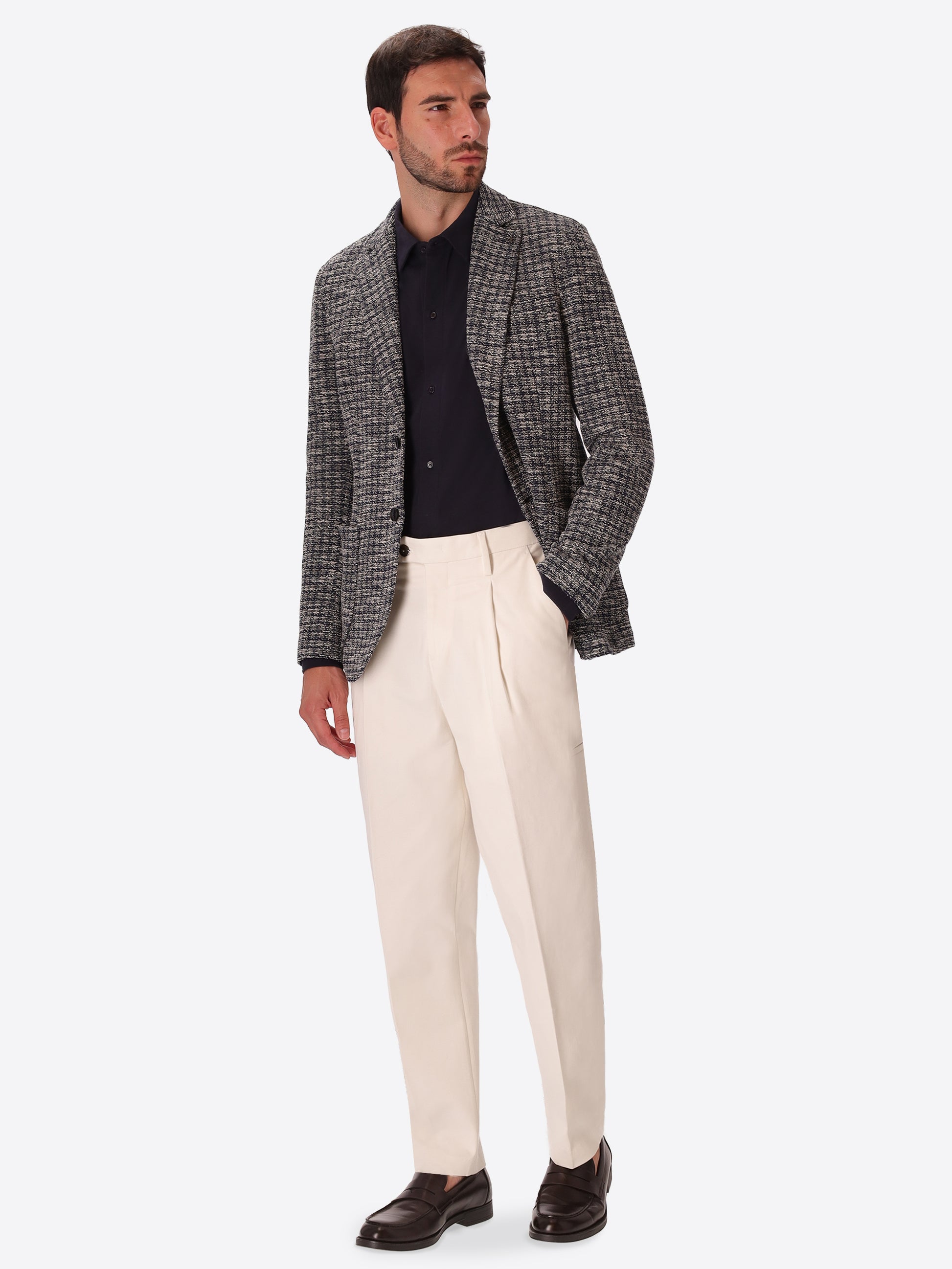 Botticelli Blue Jacquard Jacket - Model Full Body Shot