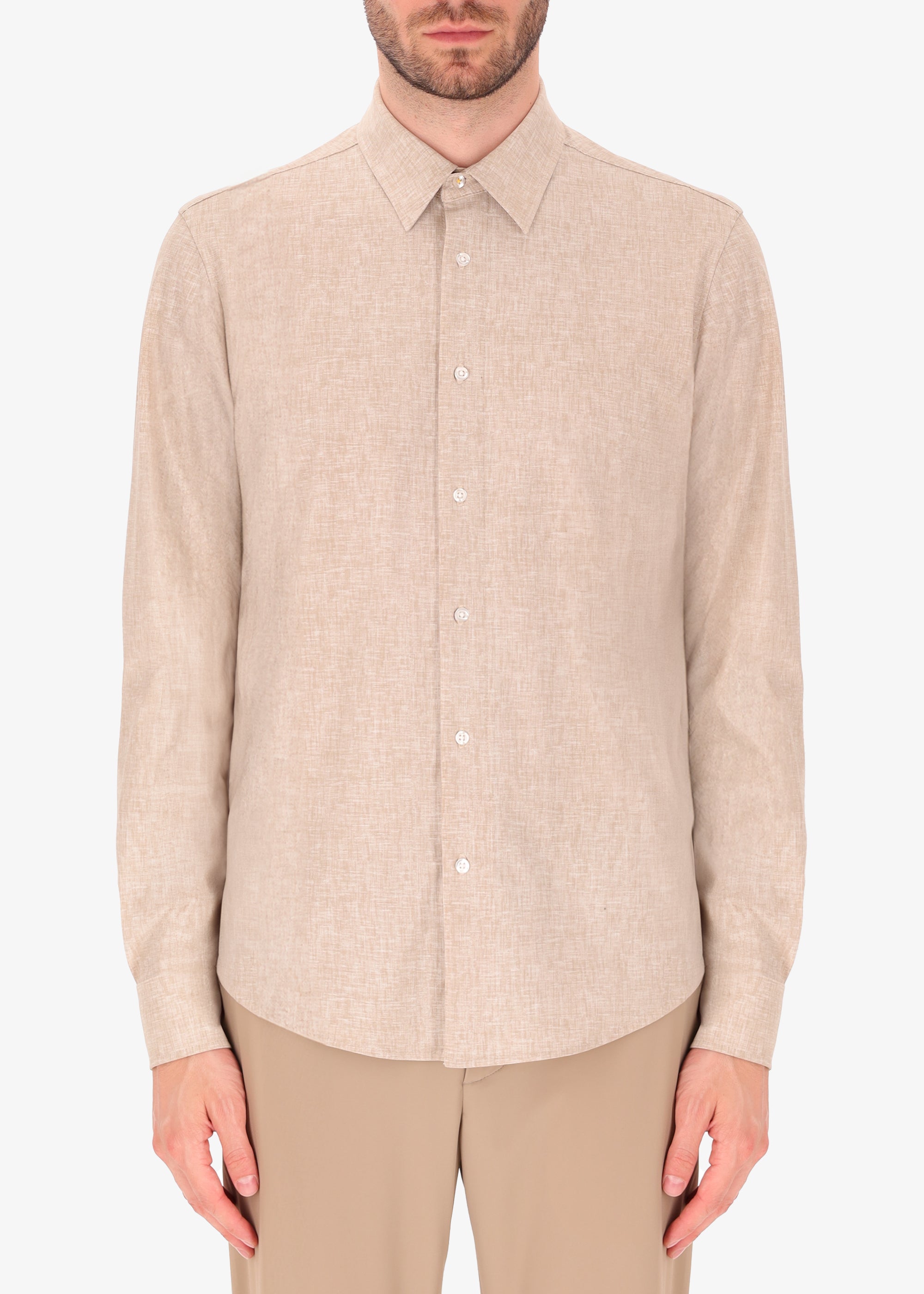 Linen-Effect Print Technical Jersey Shirt Scarl