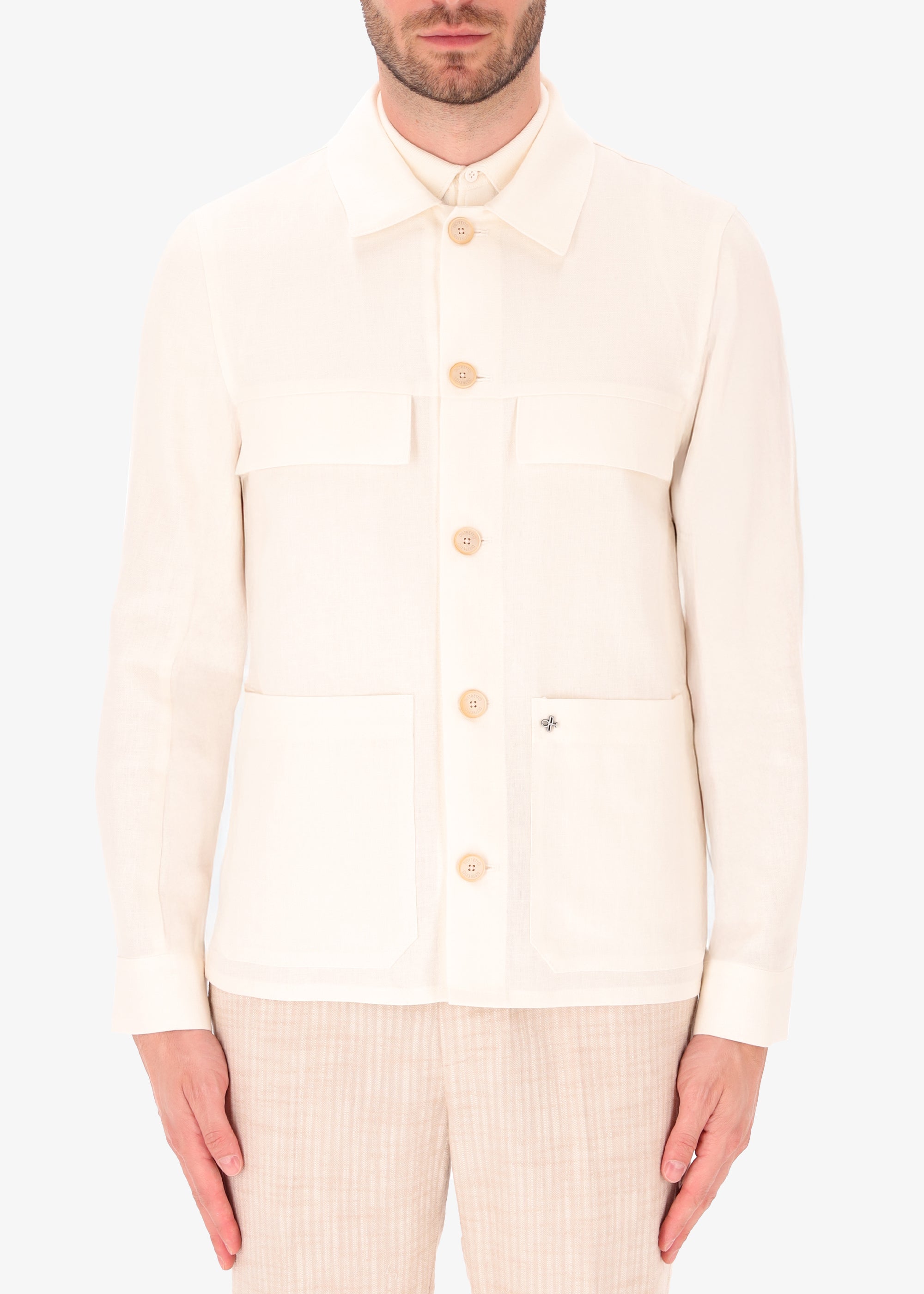 Linen Blend Fabric Shirt Jacket Work Certo