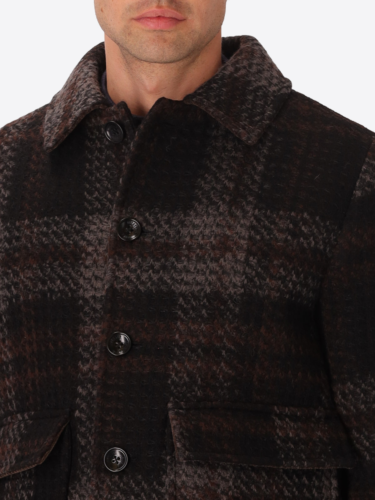 Maxi-Karo-Woll-Mix-Aviator-Jacke Caravaggio