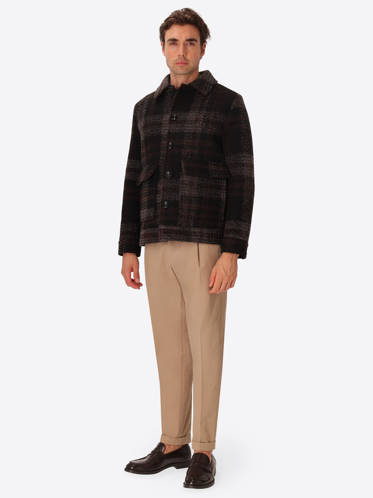 Maxi-Karo-Woll-Mix-Aviator-Jacke Caravaggio