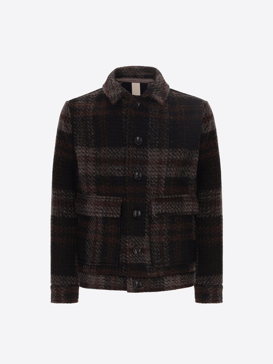Maxi-Check Wool-Blend Aviator Jacket Caravaggio