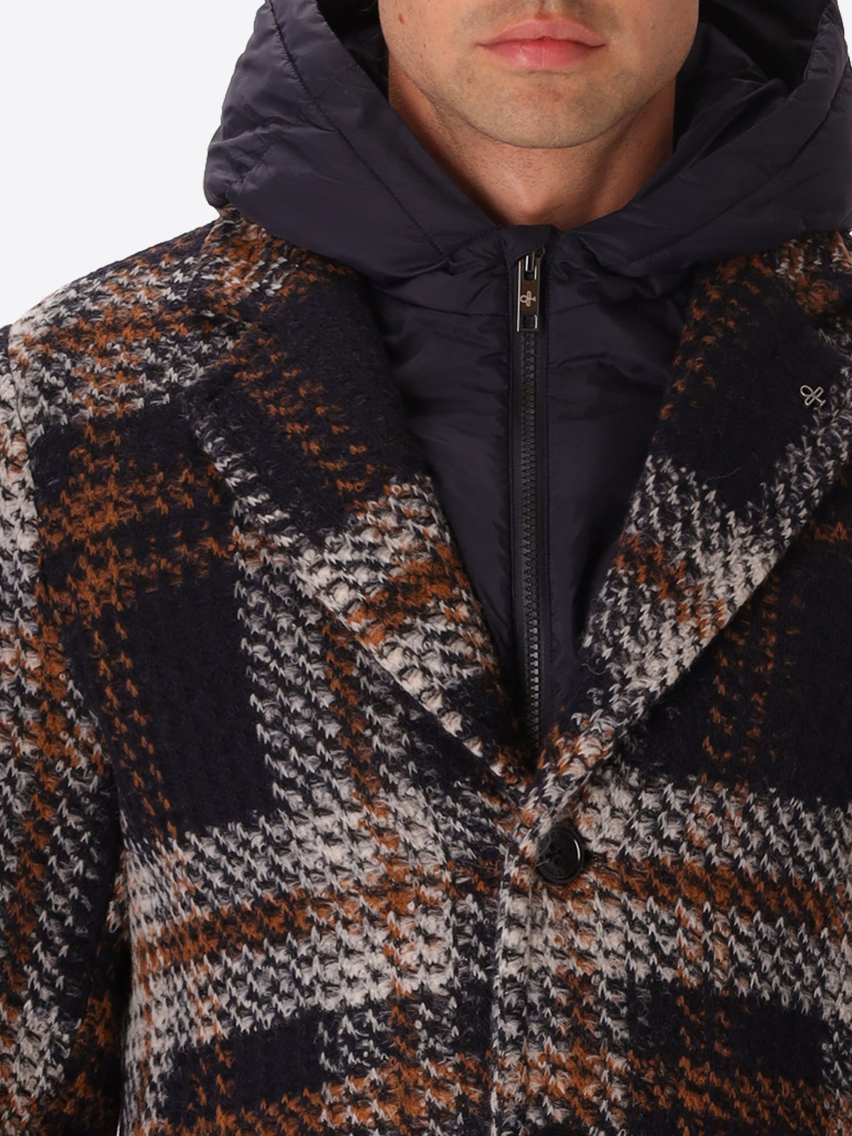 Maxi-Check Wool-Blend Coat Caravaggio with Detachable Bib