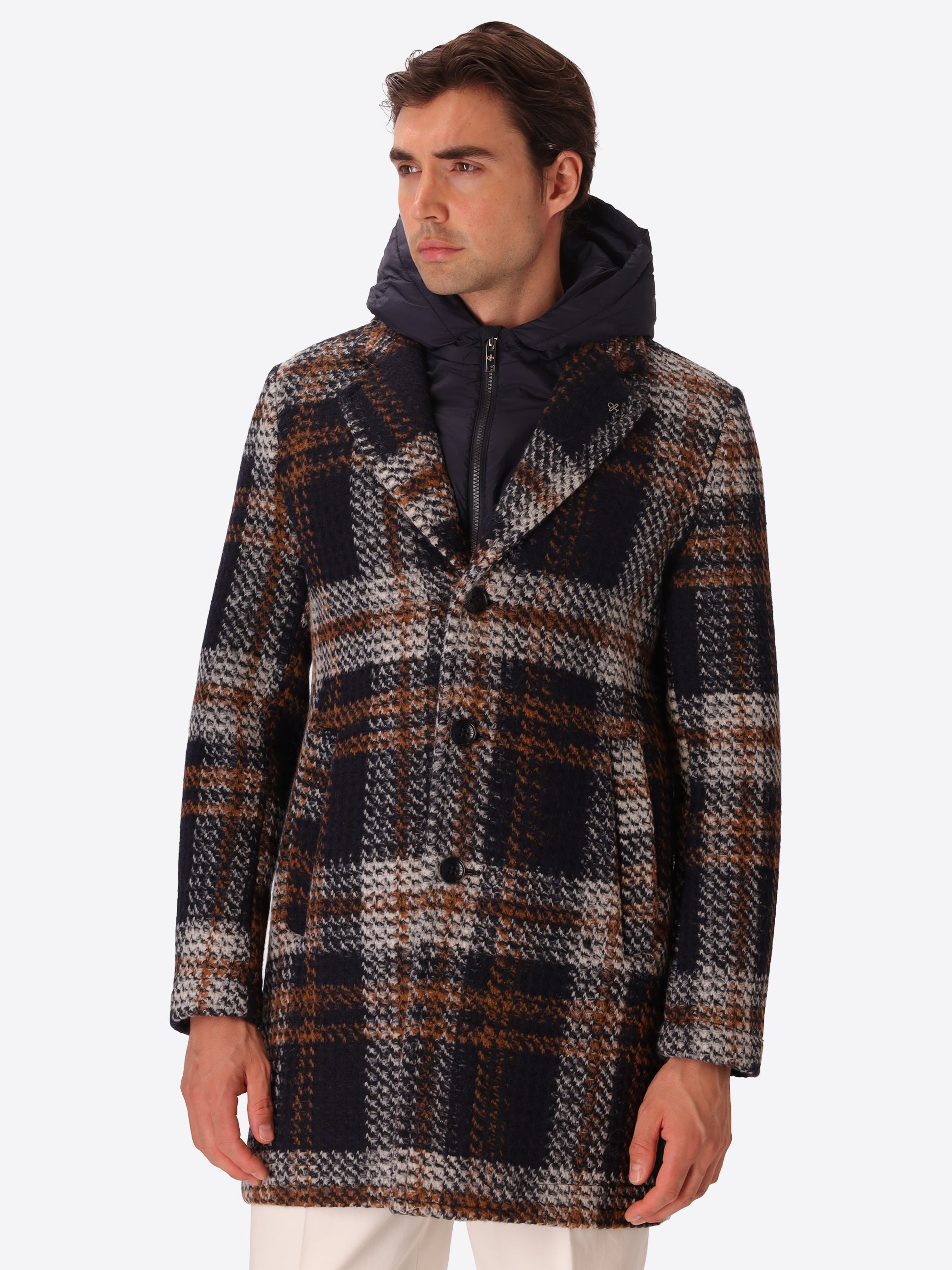 Cappotto Caravaggio in Panno Maxi Check con Pettorina Staccabile