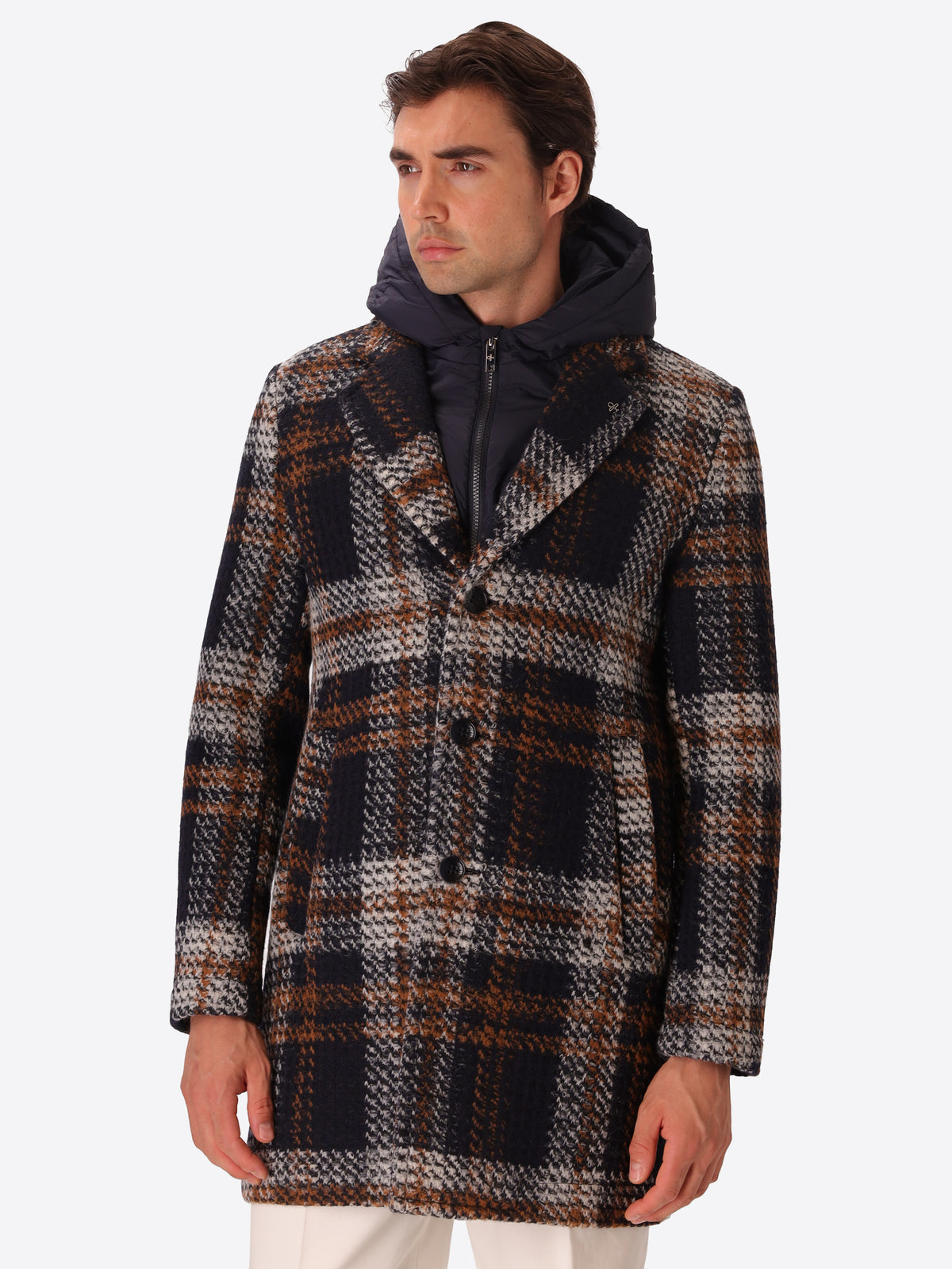 Maxi-Check Wool-Blend Coat Caravaggio with Detachable Bib