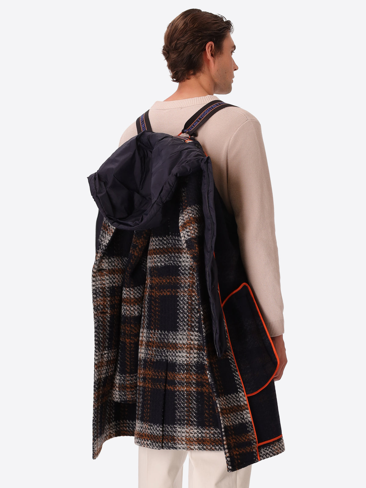 Maxi-Check Wool-Blend Coat Caravaggio with Detachable Bib