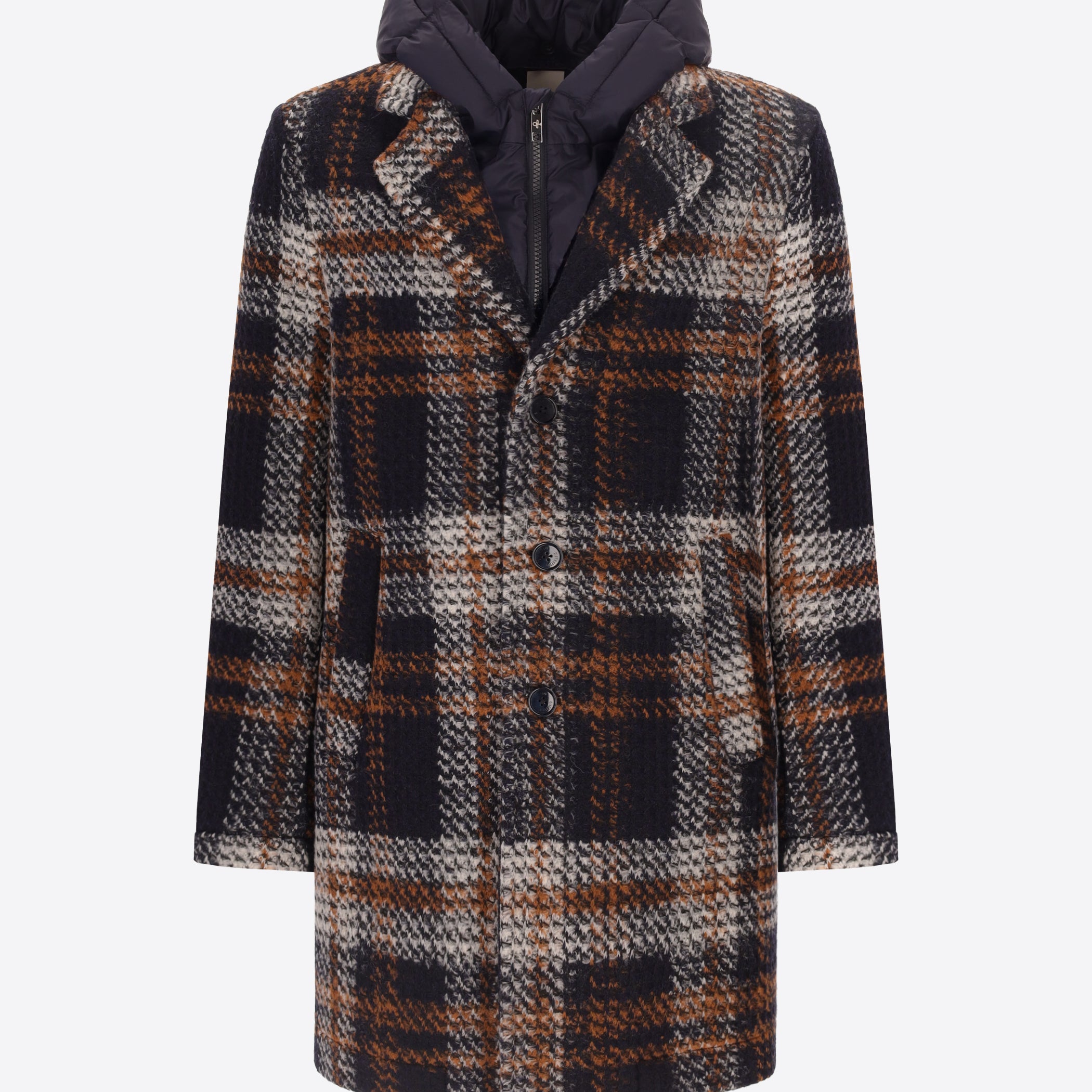 Maxi-Check Wool-Blend Coat Caravaggio with Detachable Bib