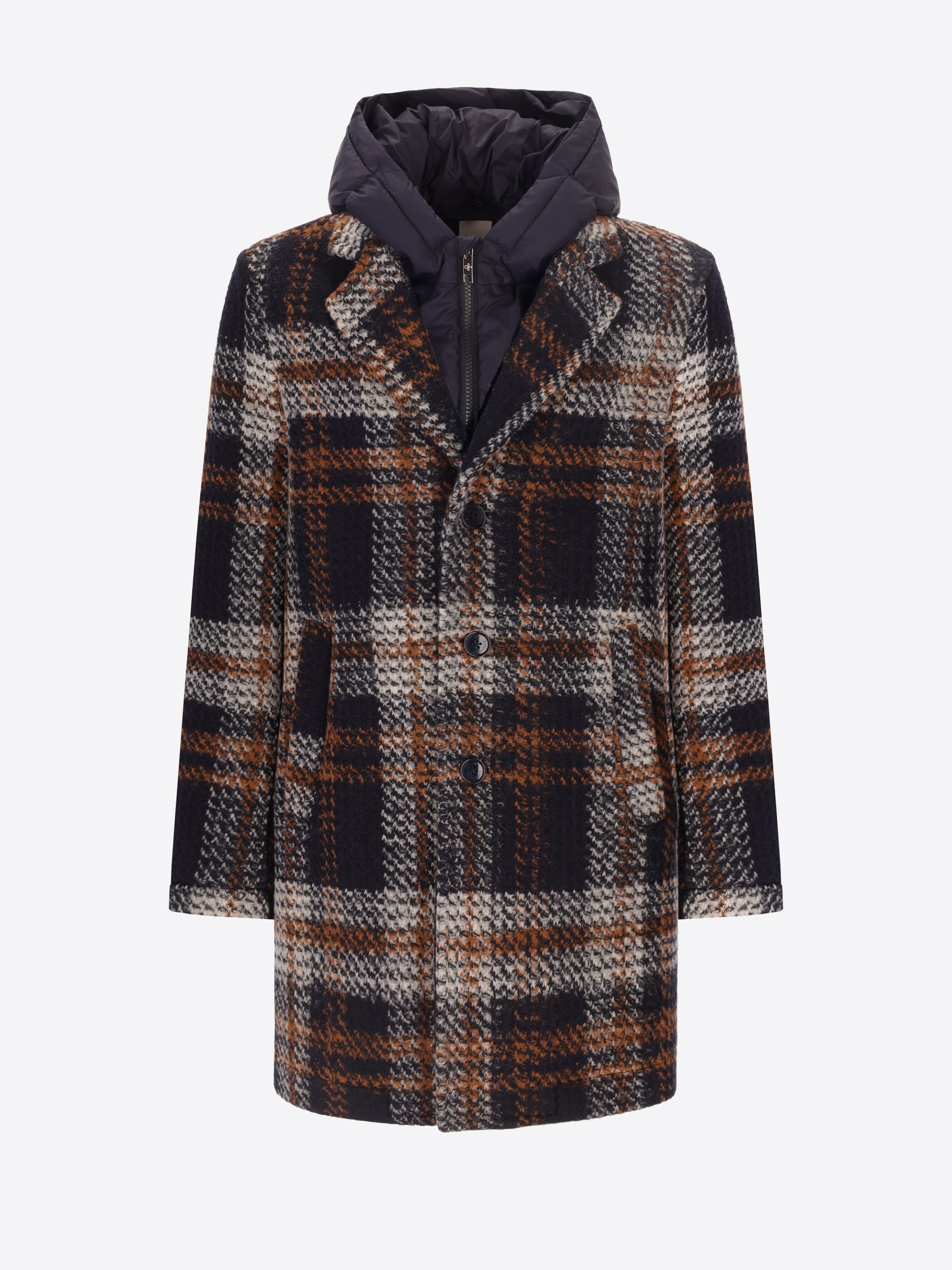 Cappotto Caravaggio in Panno Maxi Check con Pettorina Staccabile