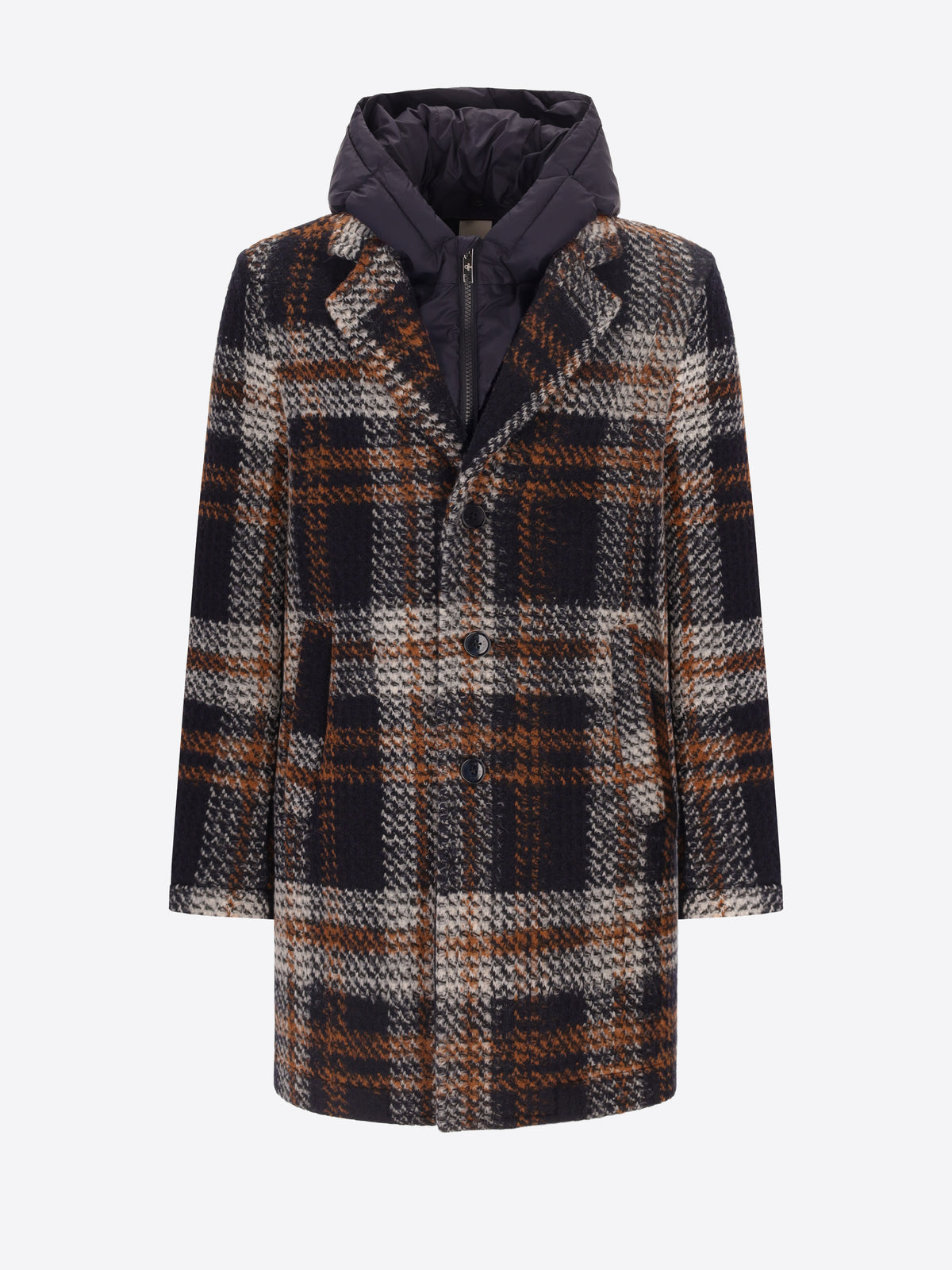 Maxi-Check Wool-Blend Coat Caravaggio with Detachable Bib