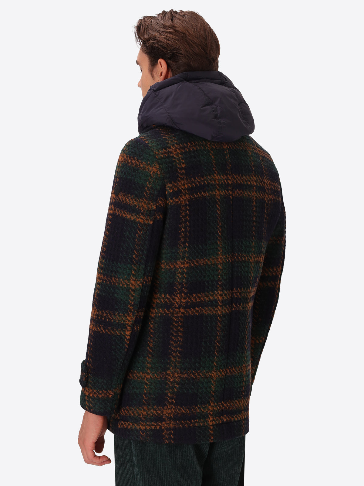 Maxi-Karo-Woll-Mix-Peacoat Caravaggio mit abnehmbarem Latzteil