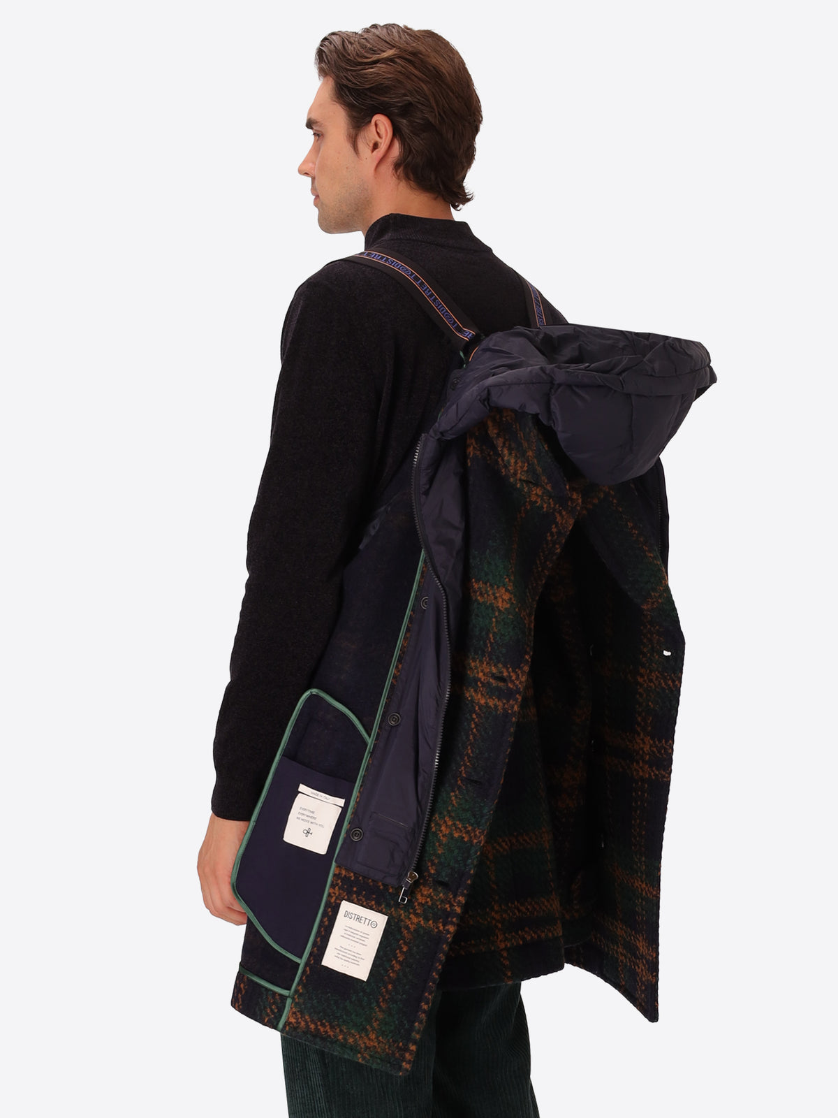 Maxi-Karo-Woll-Mix-Peacoat Caravaggio mit abnehmbarem Latzteil