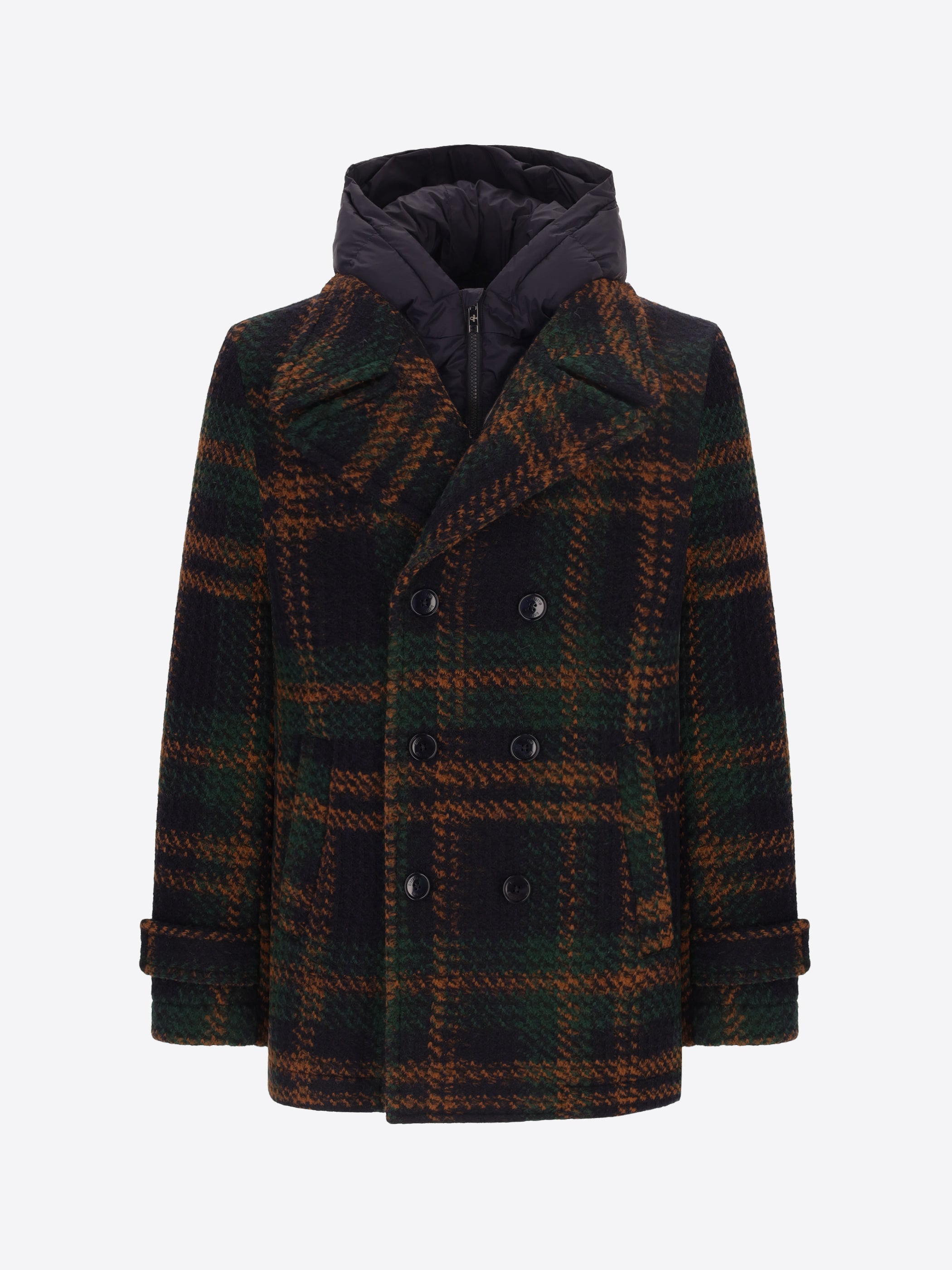 Maxi-Check Wool-Blend Peacoat Caravaggio with Detachable Bib