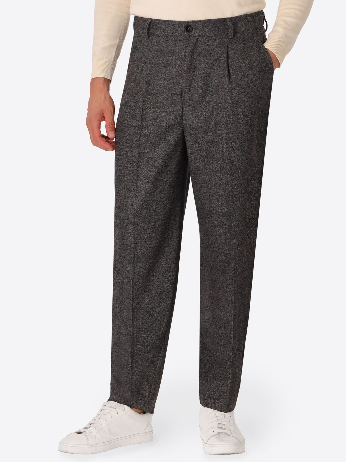 Ban Cellini Charcoal Melange Technical Jersey Trousers - Model Front View