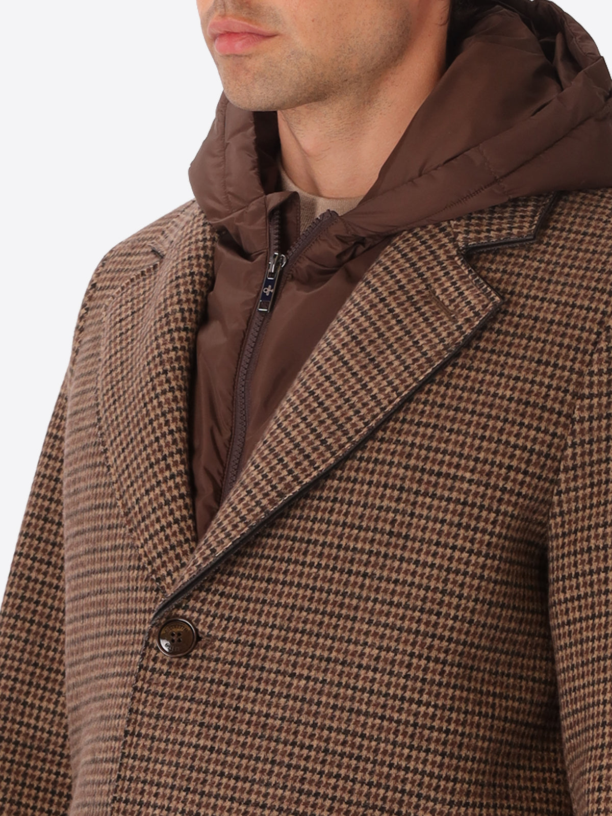 Micro-Check Cotton Blend Coat Raffaello with Detachable Bib