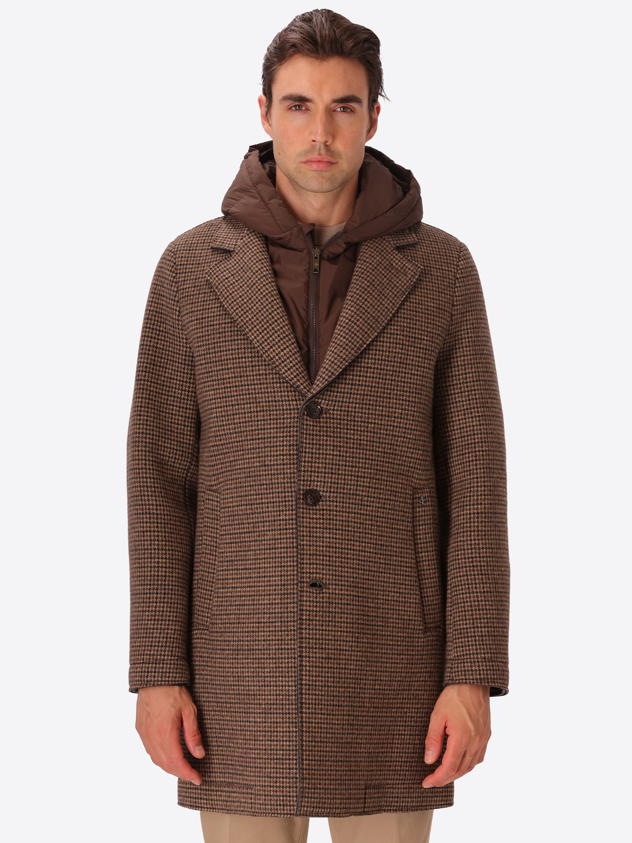 Micro-Check Cotton Blend Coat Raffaello with Detachable Bib