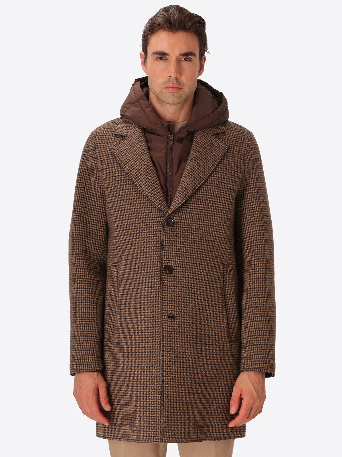 Micro-Check Cotton Blend Coat Raffaello with Detachable Bib